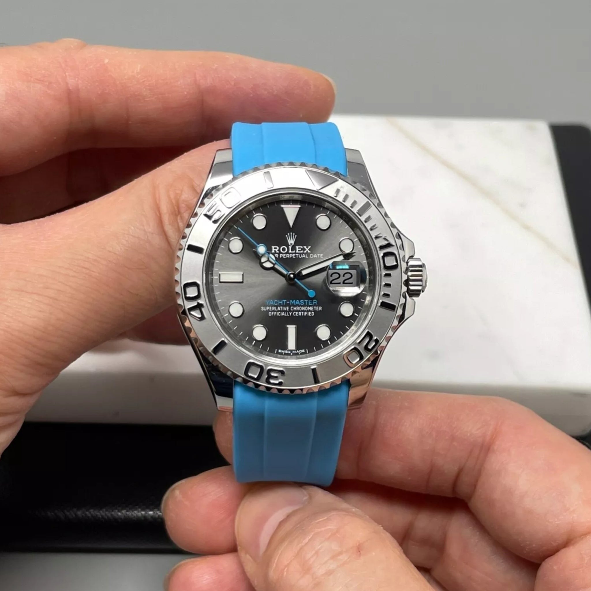 Rubber Strap - For Rolex Yacht - Master 40mm/42mm - Light Blue - Helvetus