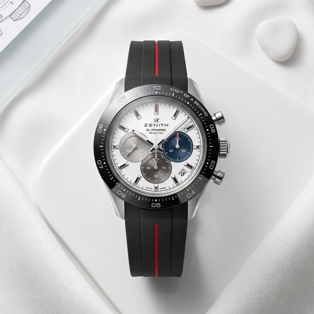 Bracelet en Caoutchouc – Pour Tous les Modèles Zenith Chronomaster – Noir avec Ligne Rouge | LuxLine®
