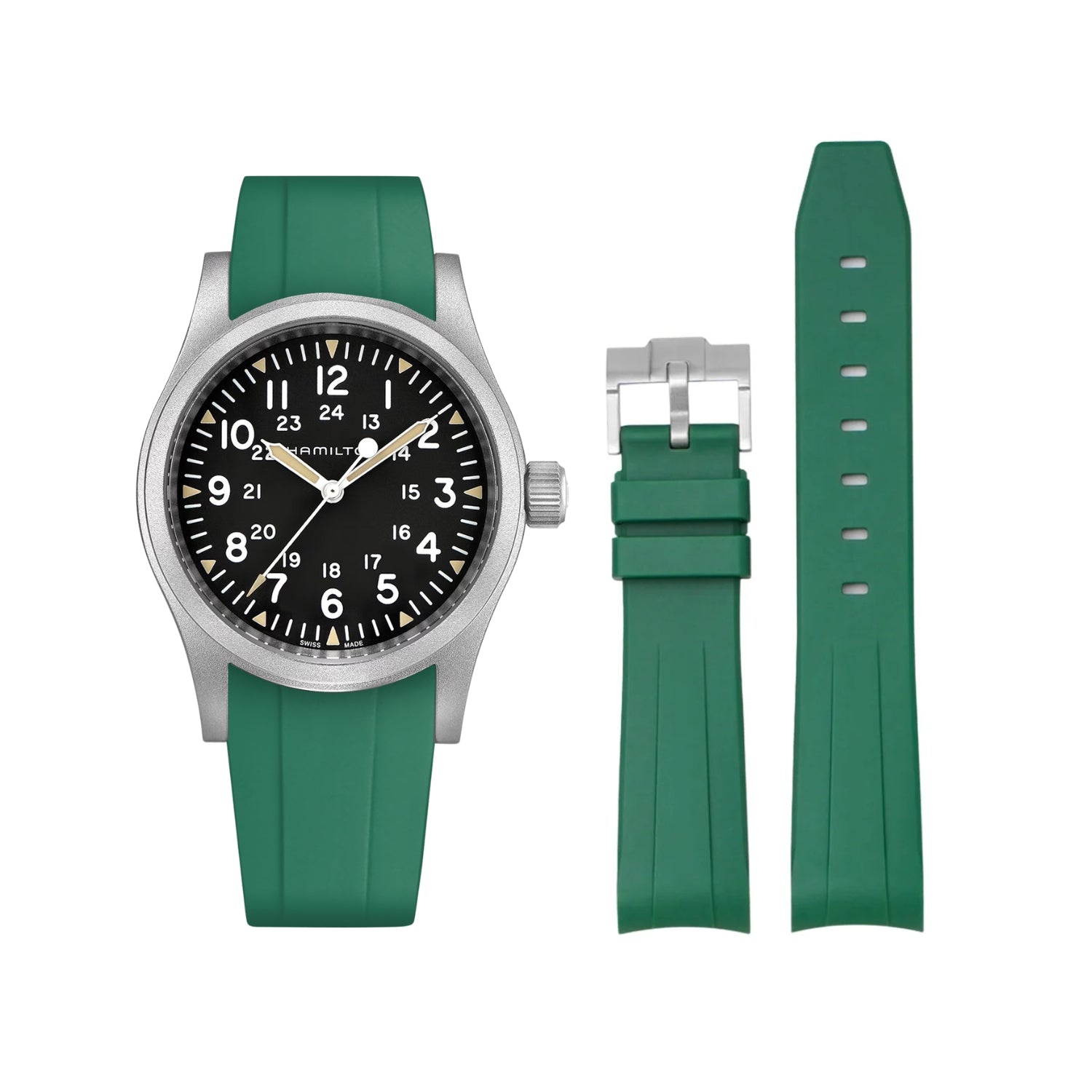 Bracelet en Caoutchouc Vert pour Hamilton Khaki Field – 38mm/40mm/42mm