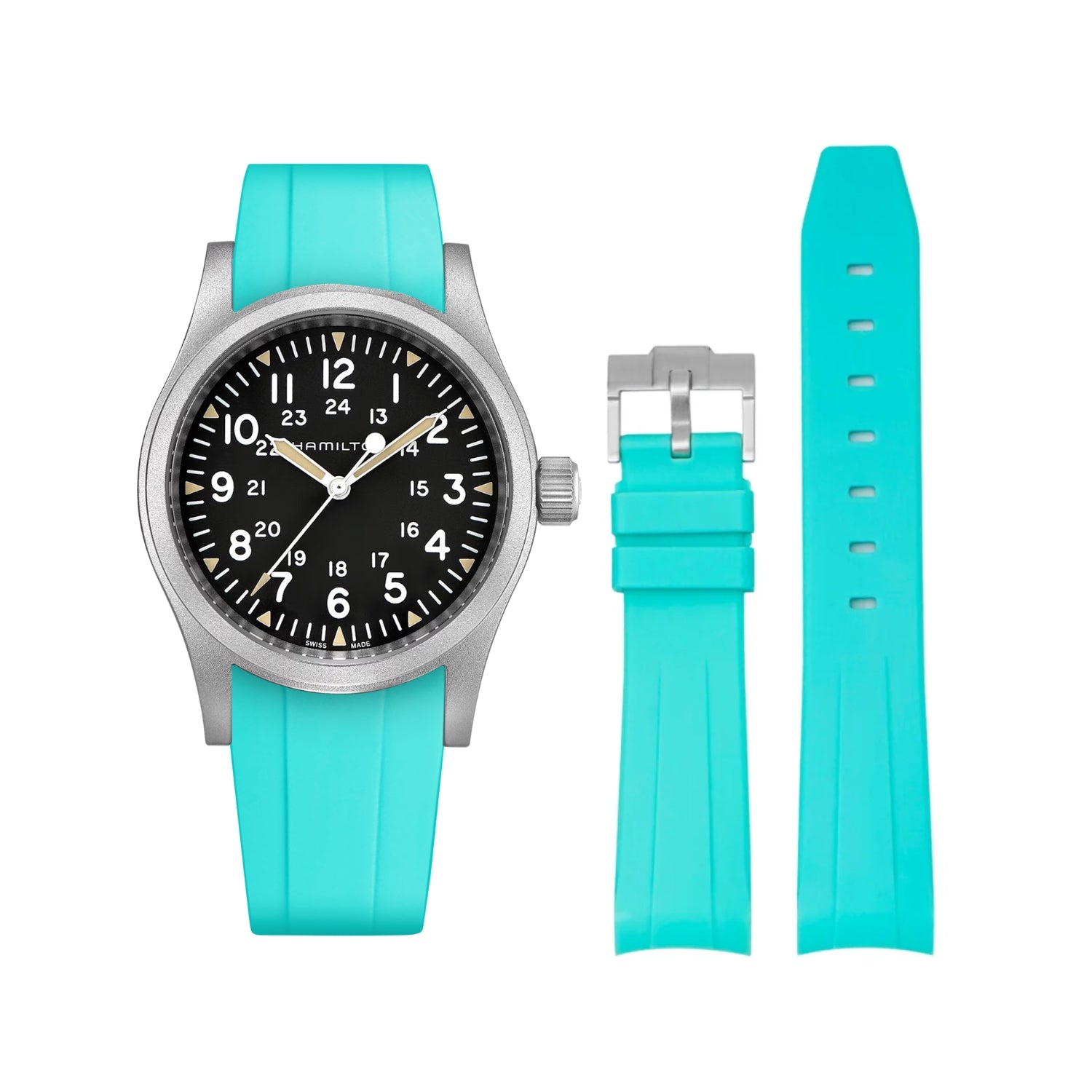 Bracelet en Caoutchouc Turquoise pour Hamilton Khaki Field – 38mm/40mm/42mm