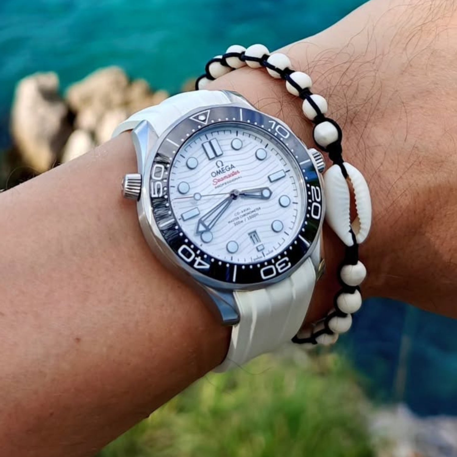 Bracelet en Caoutchouc – Pour Omega Seamaster Diver 300M – Blanc