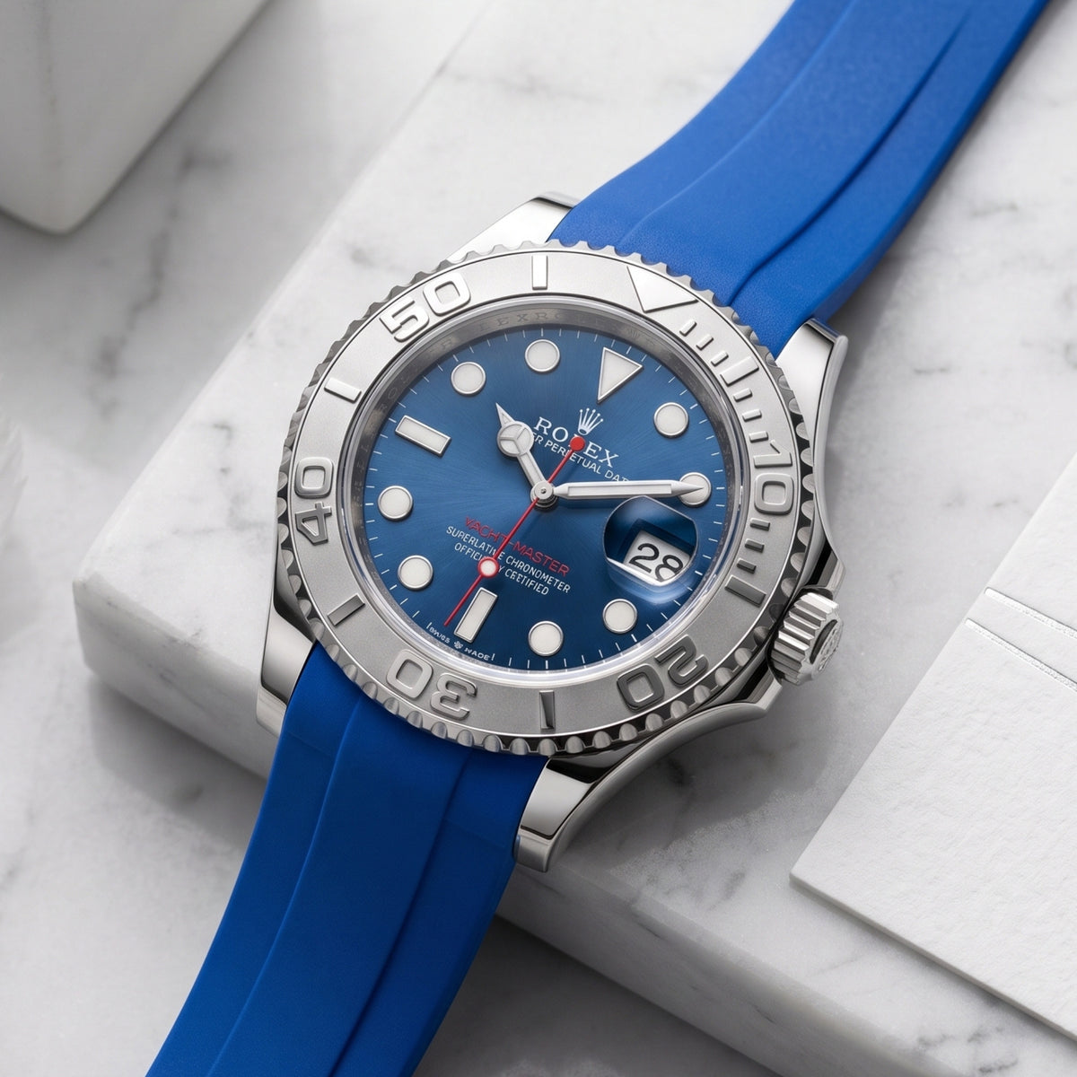 Bracelet déployant en caoutchouc – Pour Rolex Yacht-Master 40 mm/42 mm – Bleu