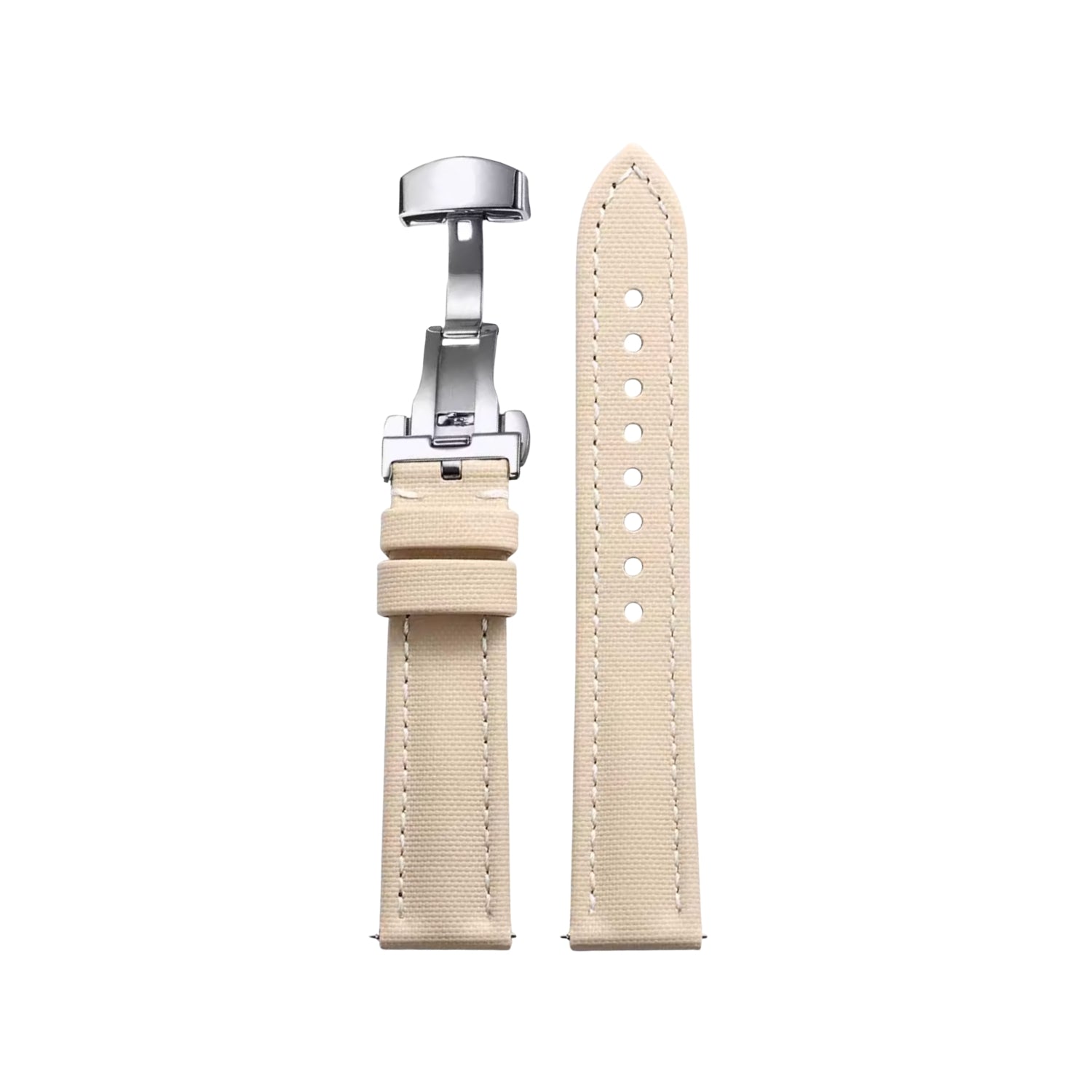 Bracelet montre en caoutchouc FKM motif toile à voile Beige avec surpiqûres Blanches – MarinerTex™ par Helvetus®