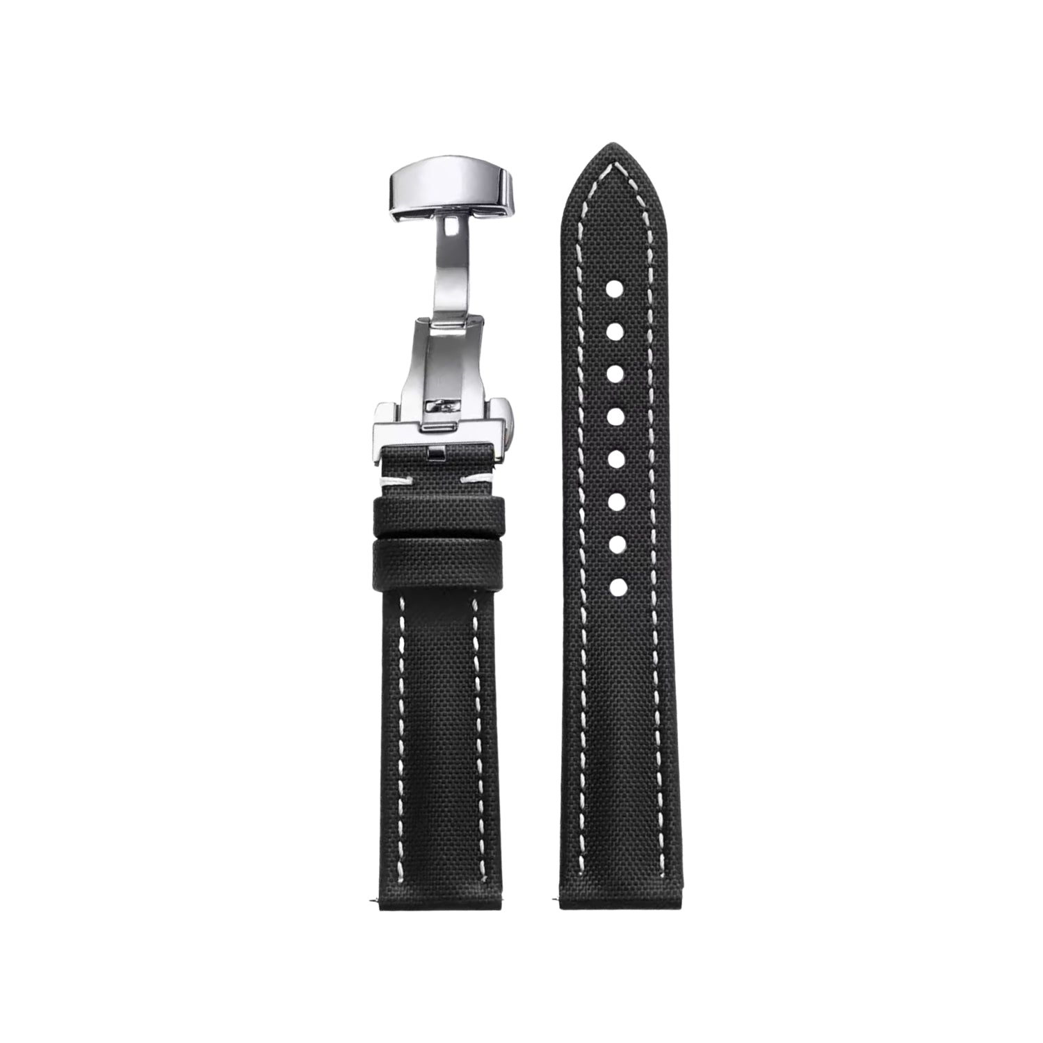 Bracelet montre en caoutchouc FKM motif toile à voile Noir avec surpiqûres Blanches – MarinerTex™ par Helvetus®