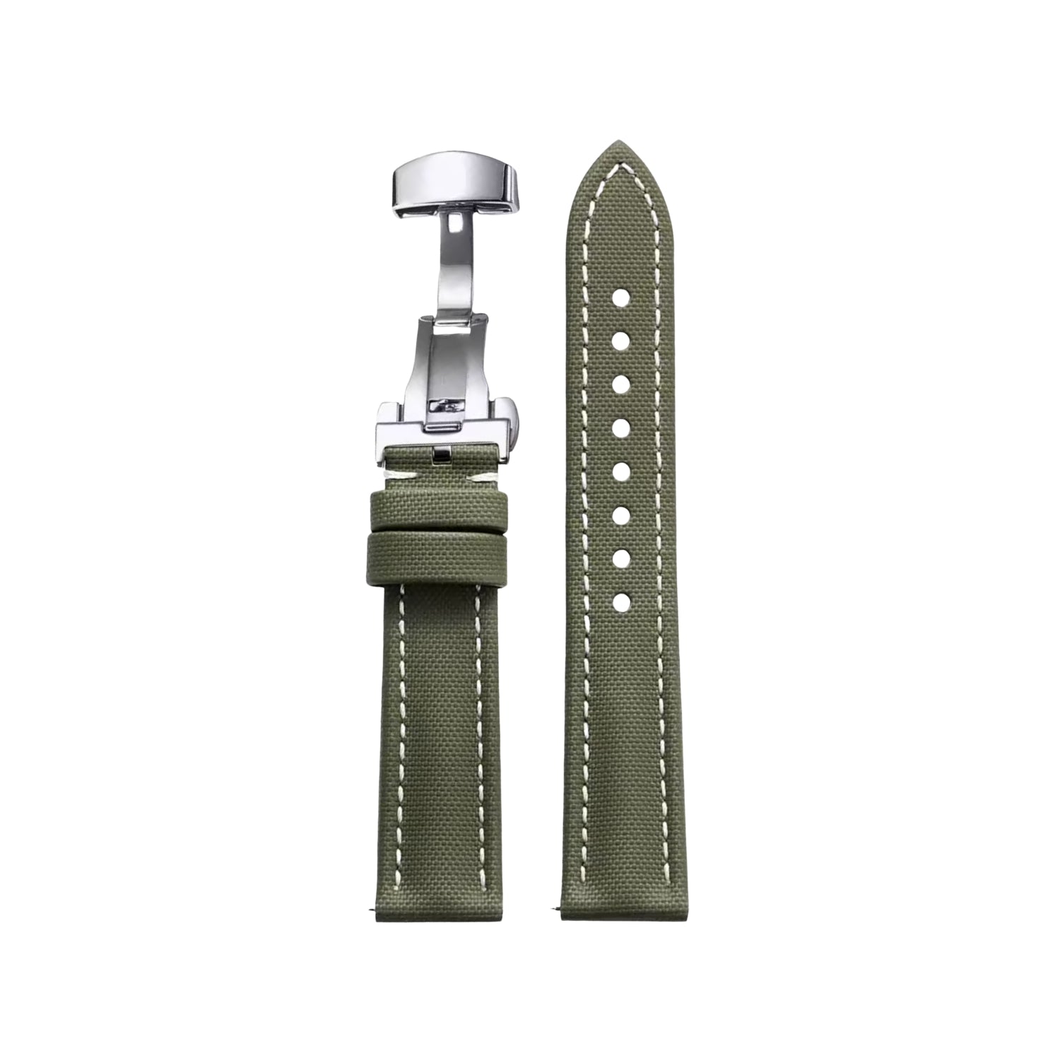 Bracelet montre en caoutchouc FKM motif toile à voile Vert avec surpiqûres Blanches – MarinerTex™ par Helvetus®