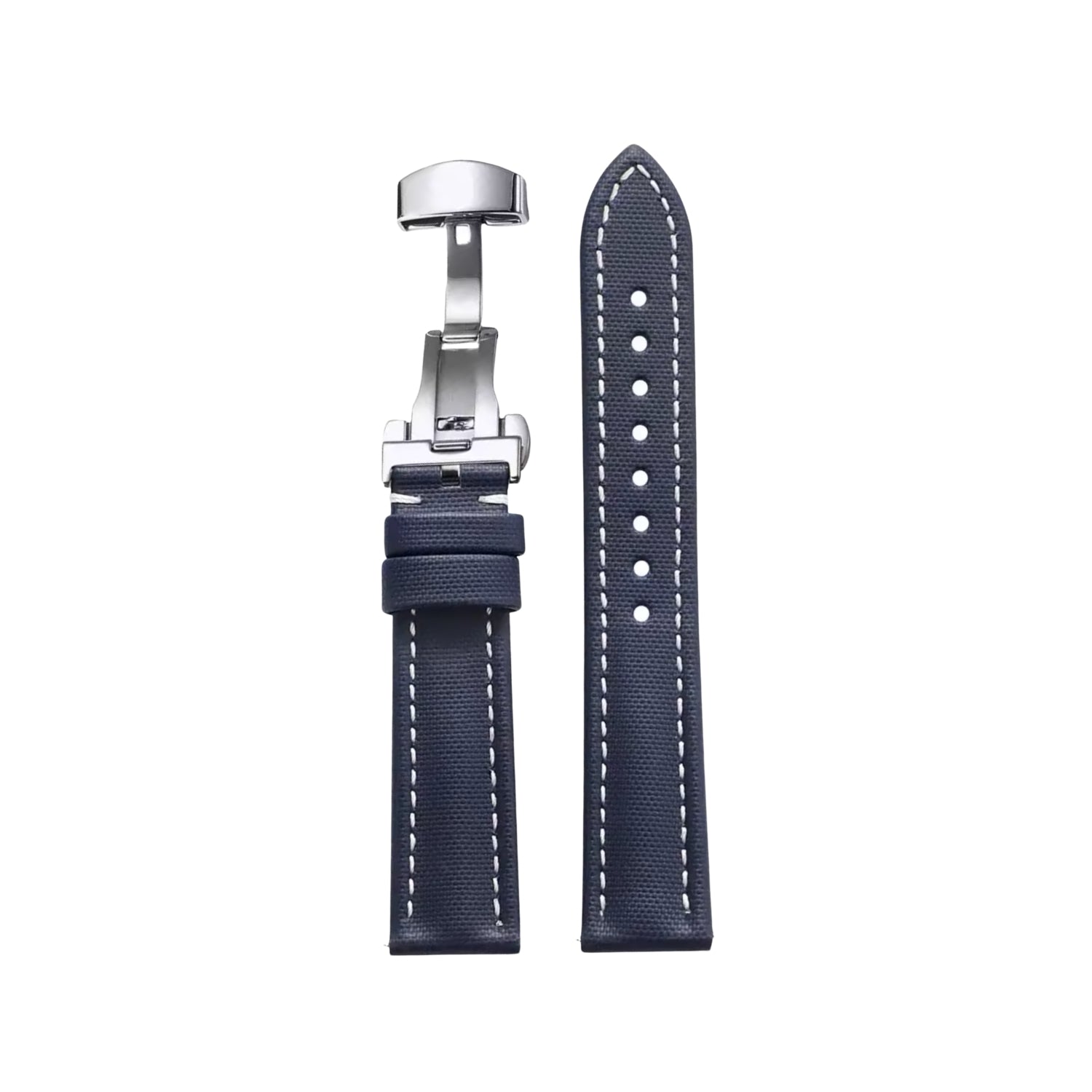 Bracelet montre en caoutchouc FKM motif toile à voile Bleu Marine avec surpiqûres Blanches – MarinerTex™ par Helvetus®