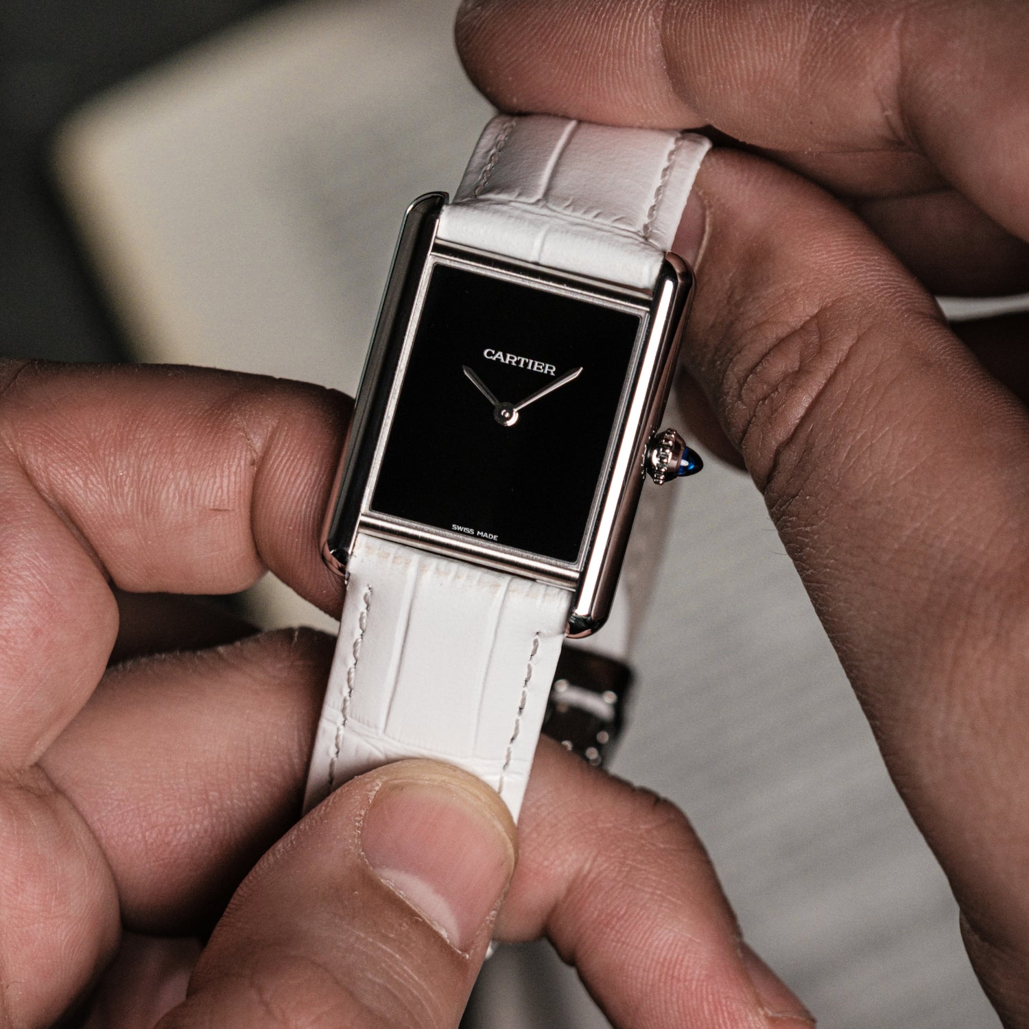 Bracelet en cuir - Pour Cartier Tank / Tank Solo / Tank Must - Blanc