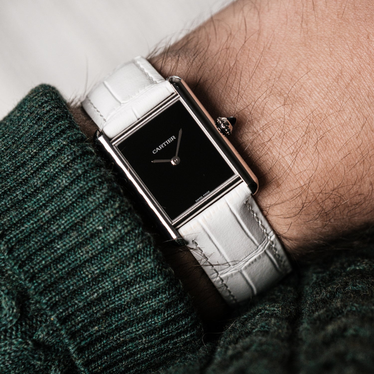 Bracelet en cuir - Pour Cartier Tank / Tank Solo / Tank Must - Blanc