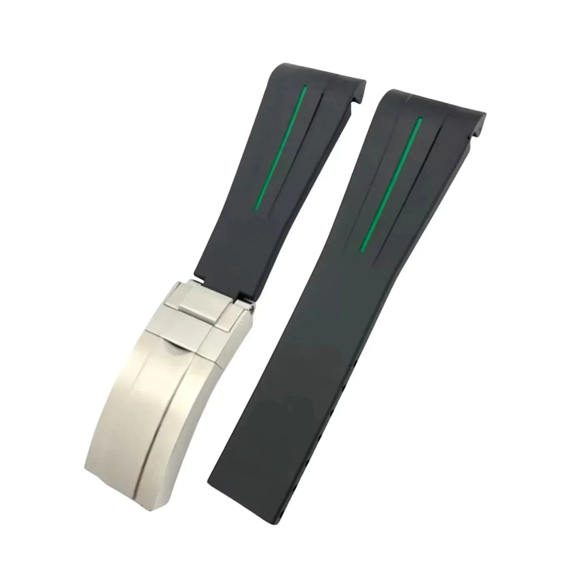 Deployant FKM Rubber Strap - Universal Fit - Black w/Green Line | LuxLine® - Helvetus