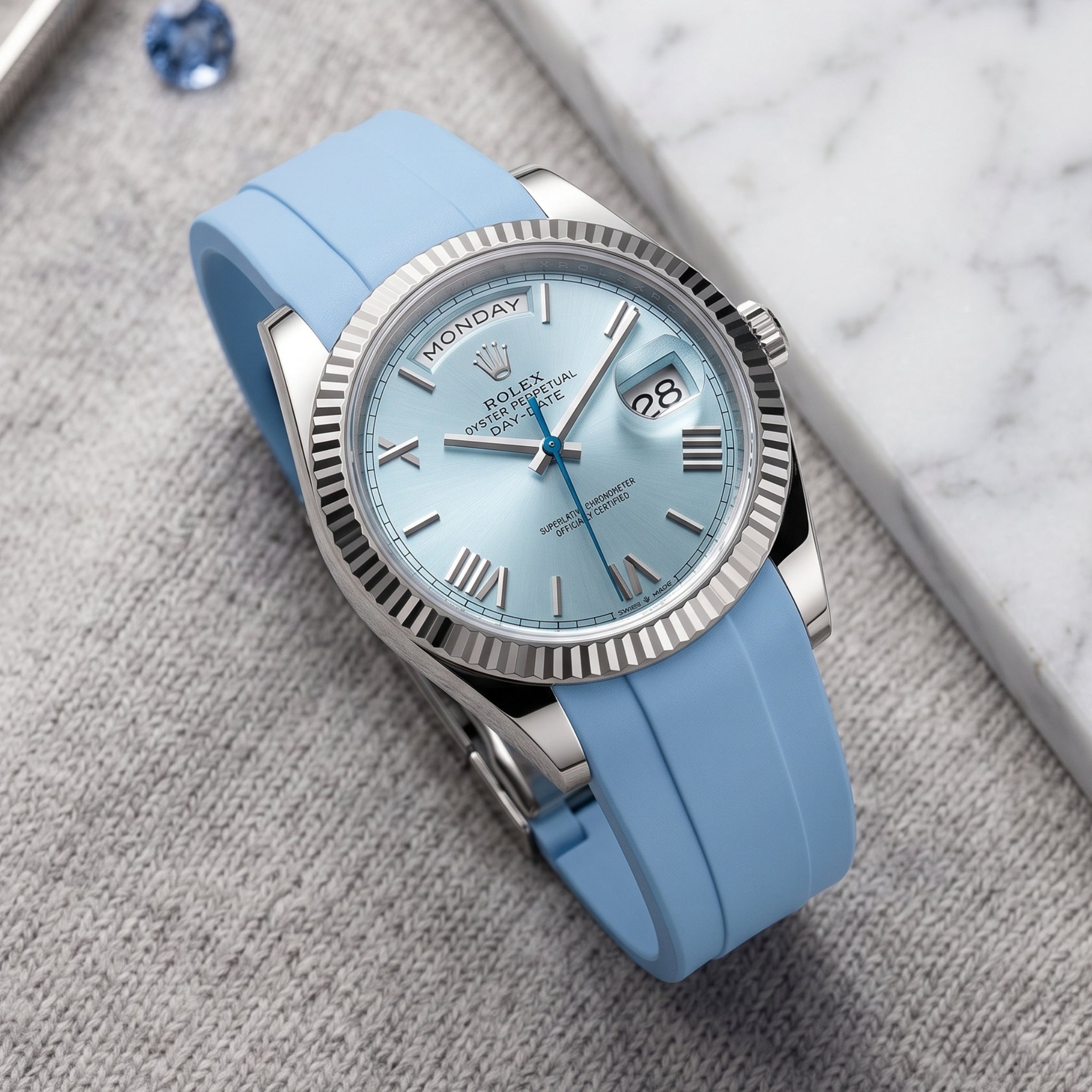 Deployant Rubber Strap - For Rolex Day-Date 40 - Baby Blue - Helvetus