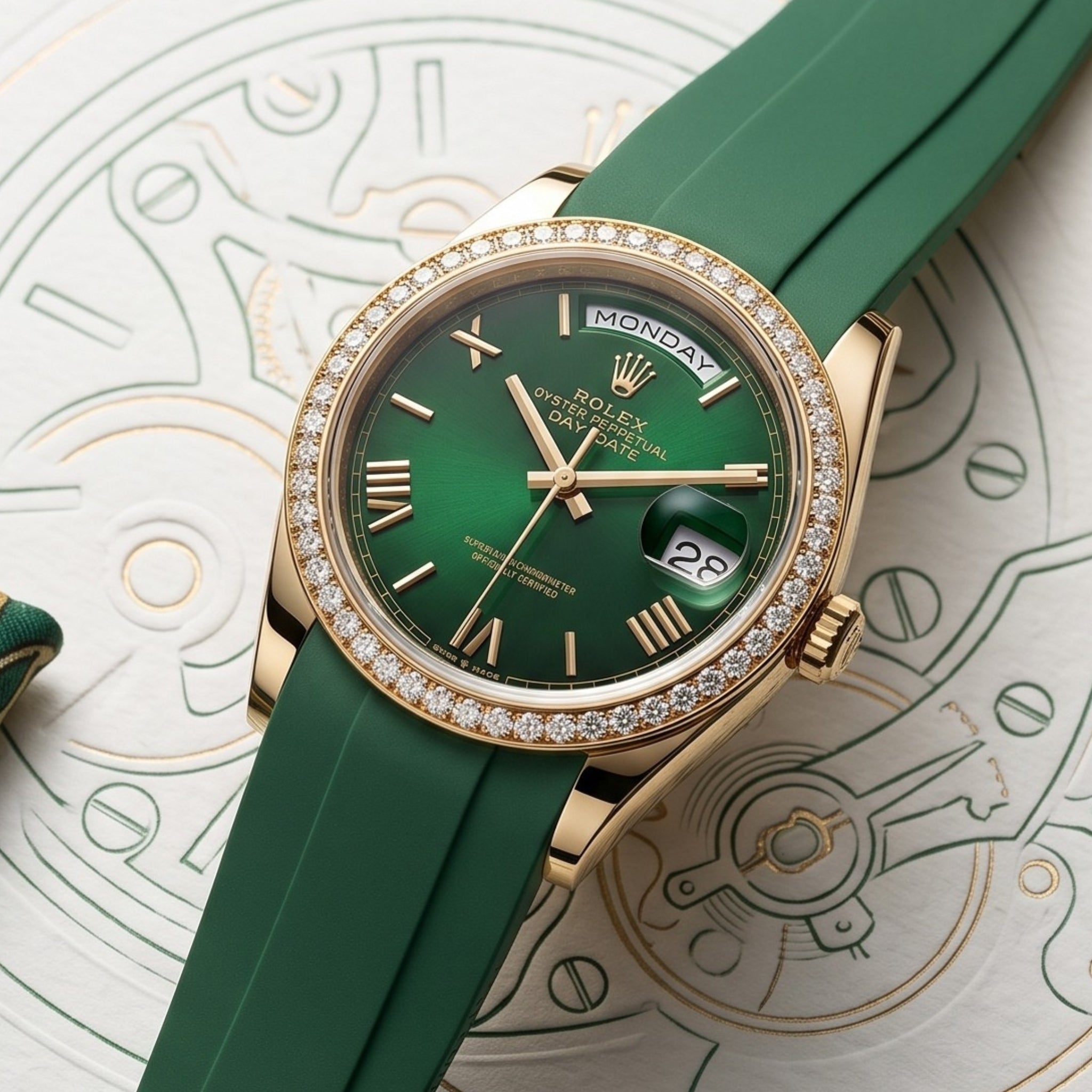 Deployant Rubber Strap - For Rolex Day-Date 40 - Green - Helvetus