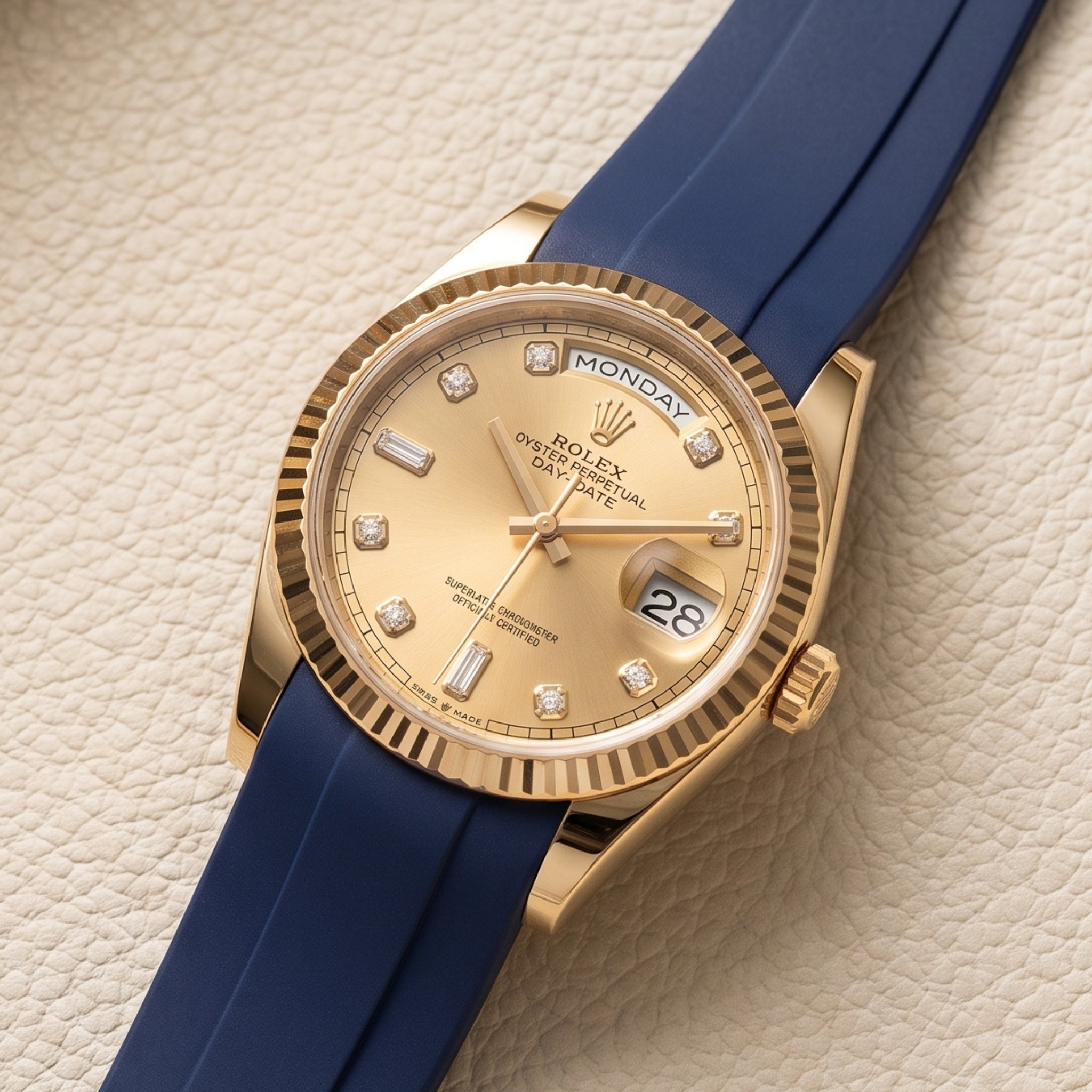 Deployant Rubber Strap - For Rolex Day-Date 40 - Navy Blue - Helvetus