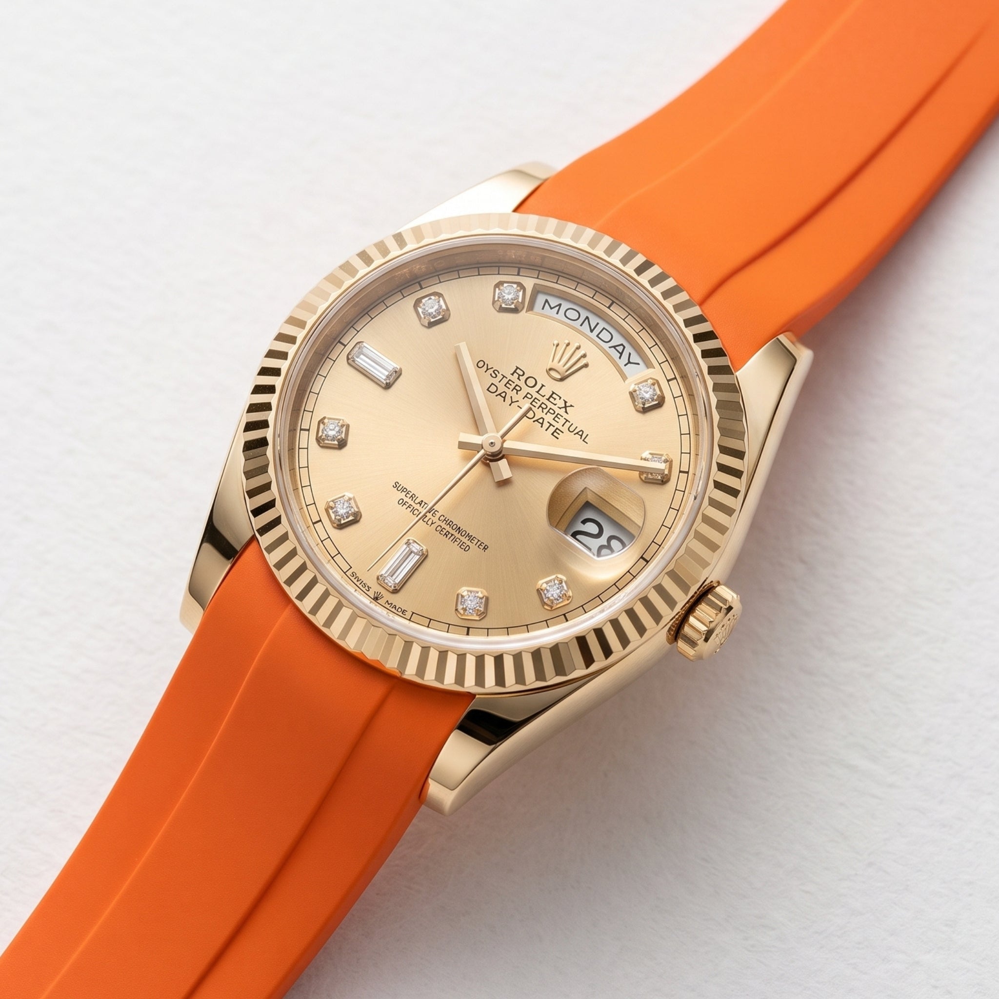 Deployant Rubber Strap - For Rolex Day-Date 40 - Orange - Helvetus