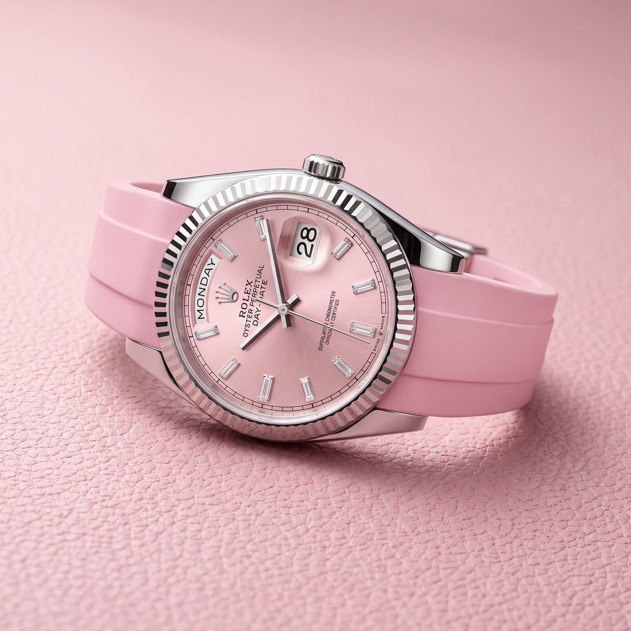 Deployant Rubber Strap - For Rolex Day-Date 40 - Pink - Helvetus