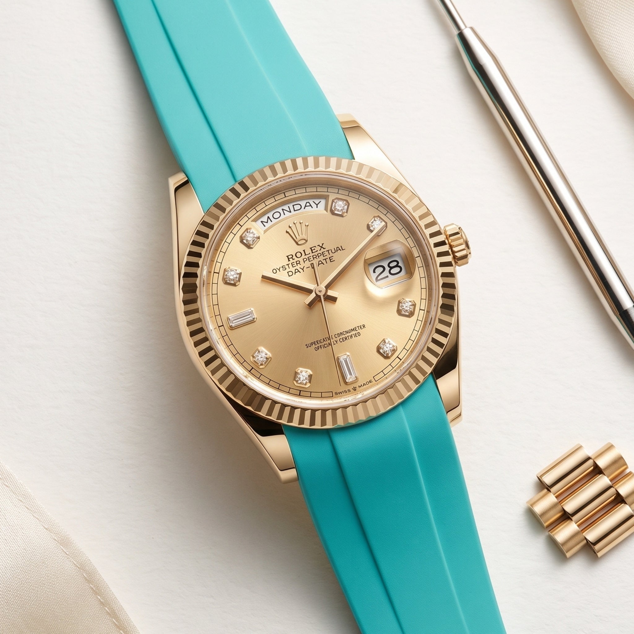 Deployant Rubber Strap - For Rolex Day-Date 40 - Turquoise - Helvetus