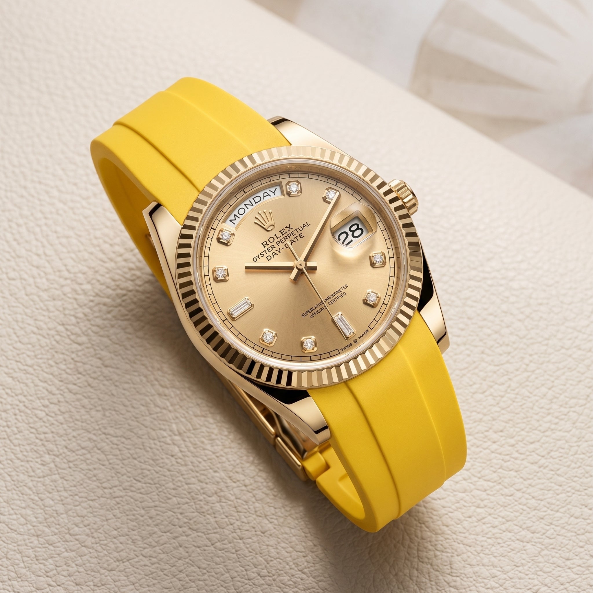 Deployant Rubber Strap - For Rolex Day-Date 40 - Yellow - Helvetus