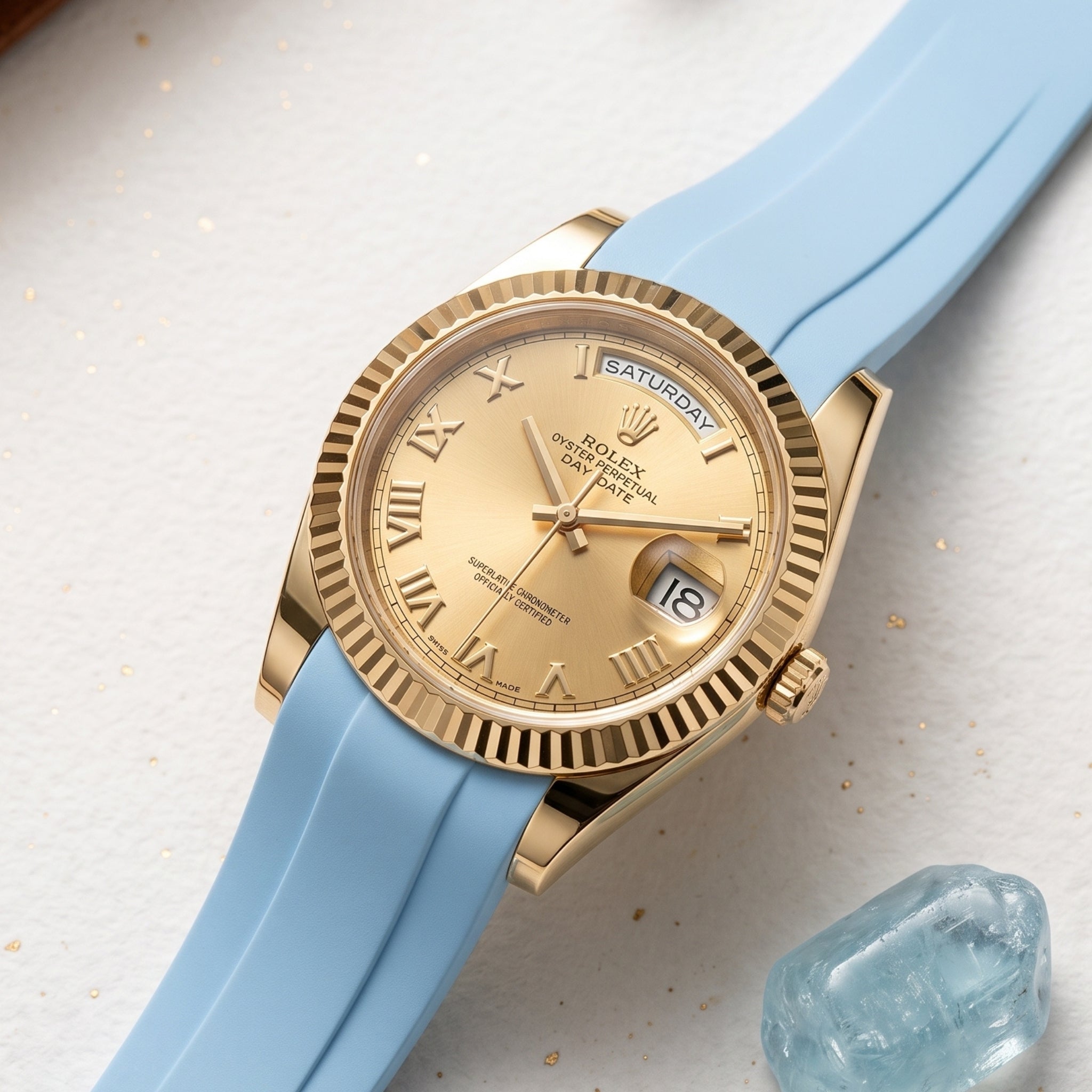 Deployant Rubber Strap - For Rolex Day-Date II 41mm - Baby Blue - Helvetus