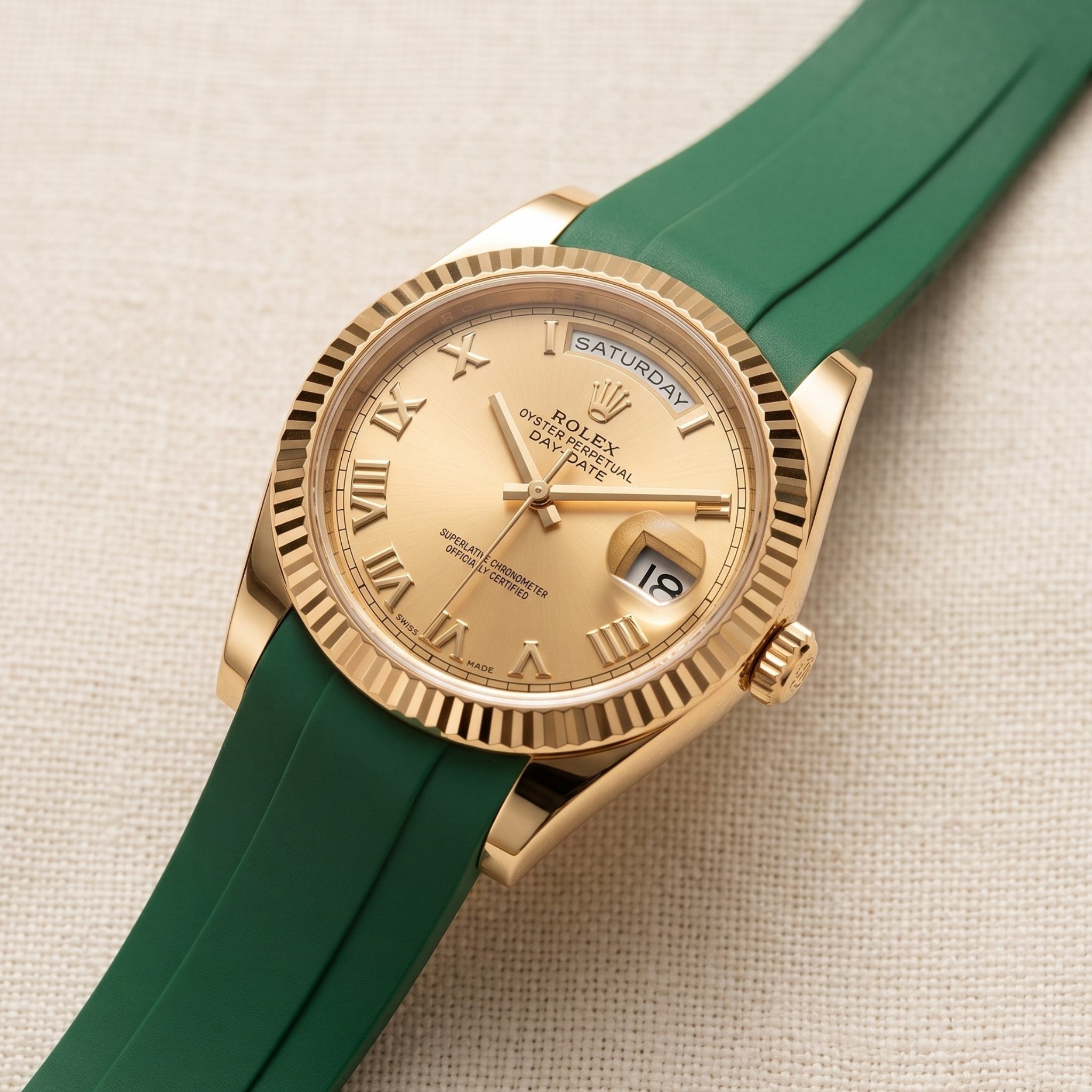 Deployant Rubber Strap - For Rolex Day-Date II 41mm - Green - Helvetus