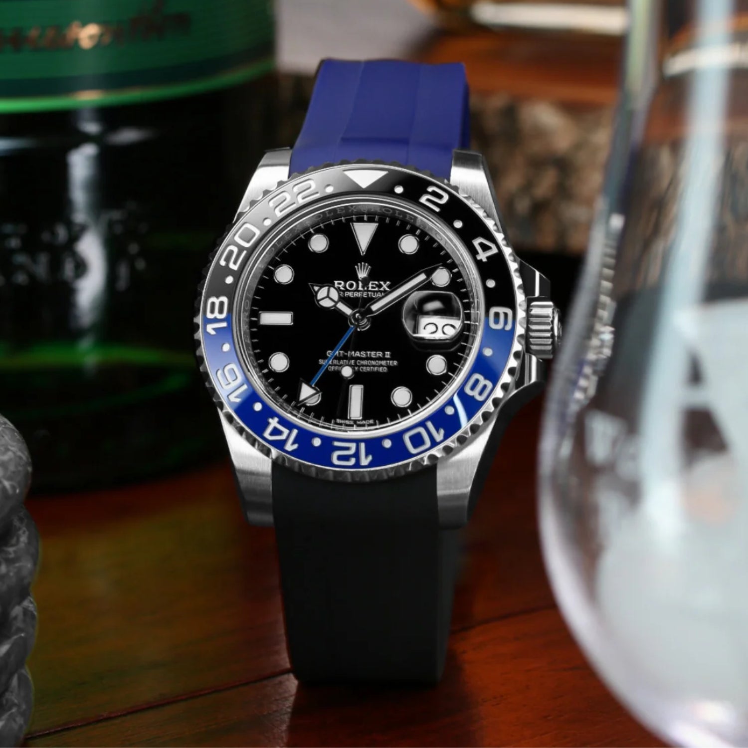 Deployant Rubber Strap - For Rolex GMT - Master II - Navy Blue - Helvetus