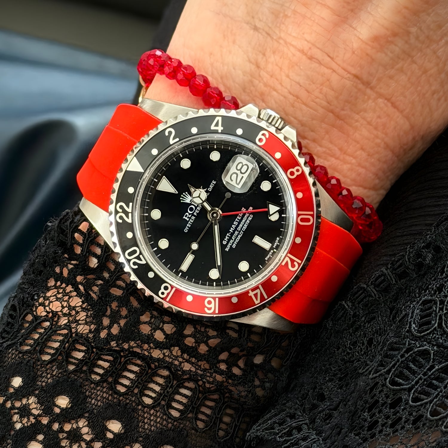 Deployant Rubber Strap - For Rolex GMT - Master II - Red - Helvetus