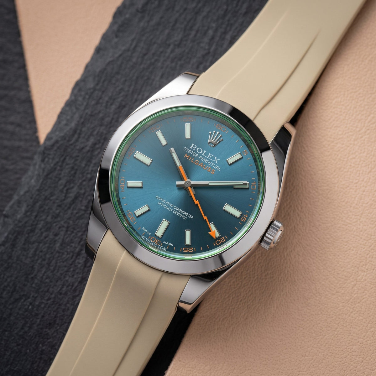 Deployant Rubber Strap - For Rolex Milgauss - Beige - Helvetus