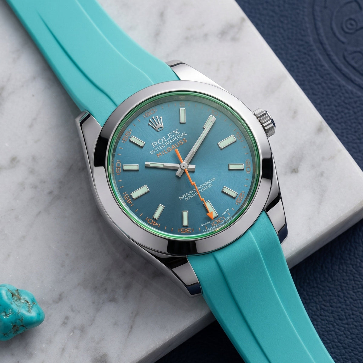 Deployant Rubber Strap - For Rolex Milgauss - Turquoise - Helvetus