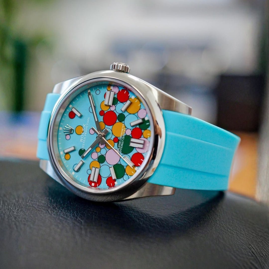 Deployant Rubber Strap - For Rolex Oyster Perpetual 36mm - Light Blue - Helvetus