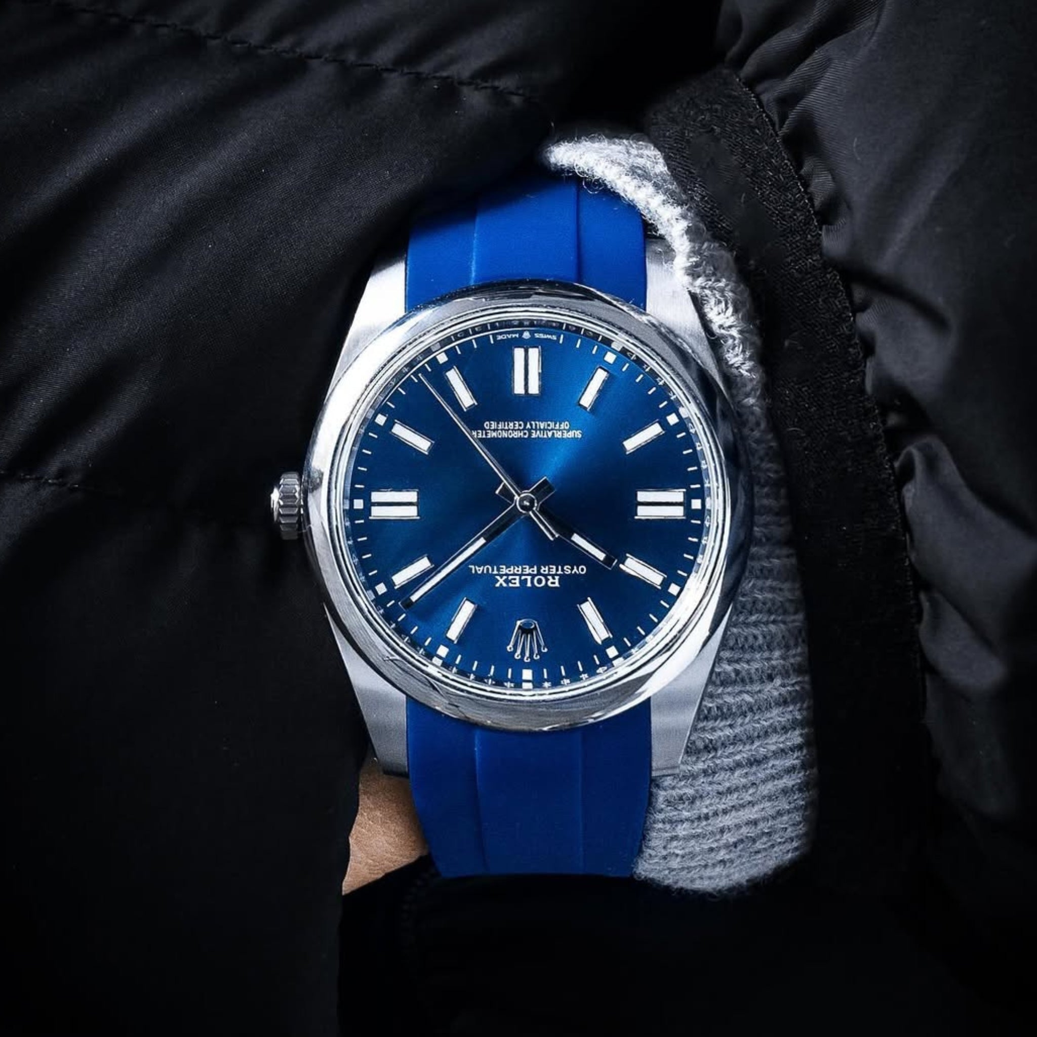 Deployant Rubber Strap - For Rolex Oyster Perpetual 41mm - Blue - Helvetus