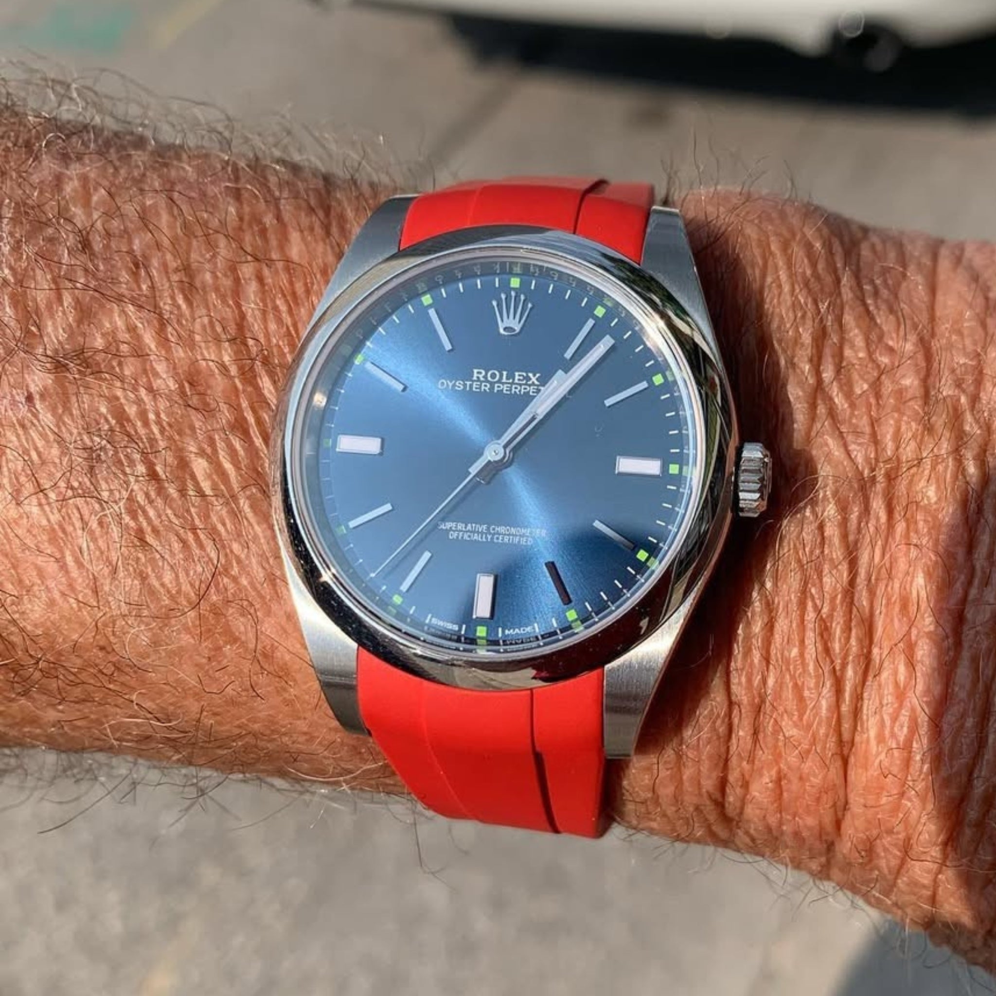 Deployant Rubber Strap - For Rolex Oyster Perpetual 41mm - Red - Helvetus