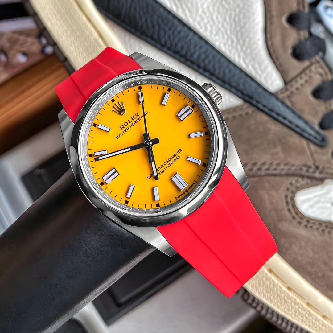 Deployant Rubber Strap - For Rolex Oyster Perpetual 41mm - Red - Helvetus