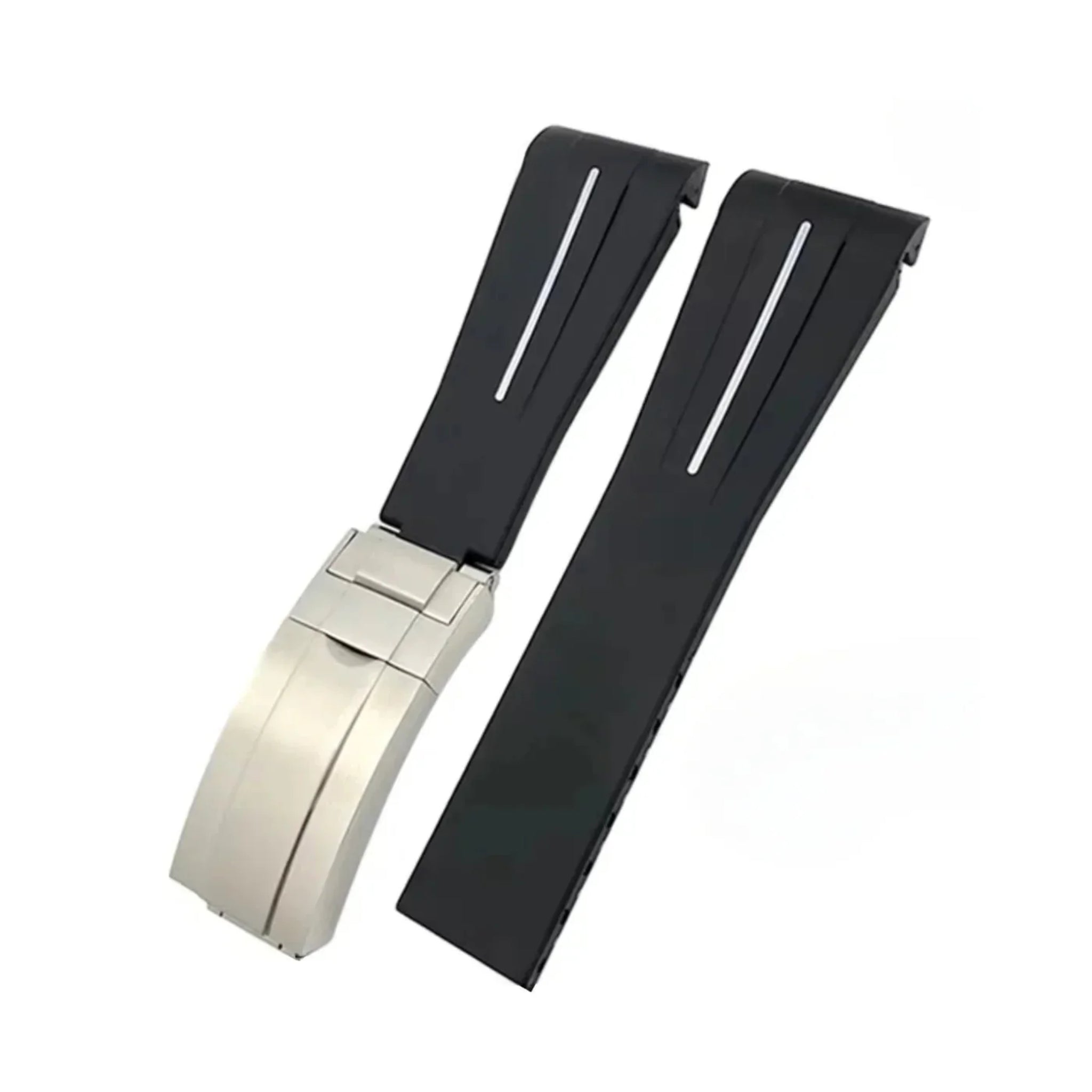 Deployant Rubber Strap - For Rolex Yacht - Master 40mm/42mm - Black w/White Line | LuxLine® - Helvetus