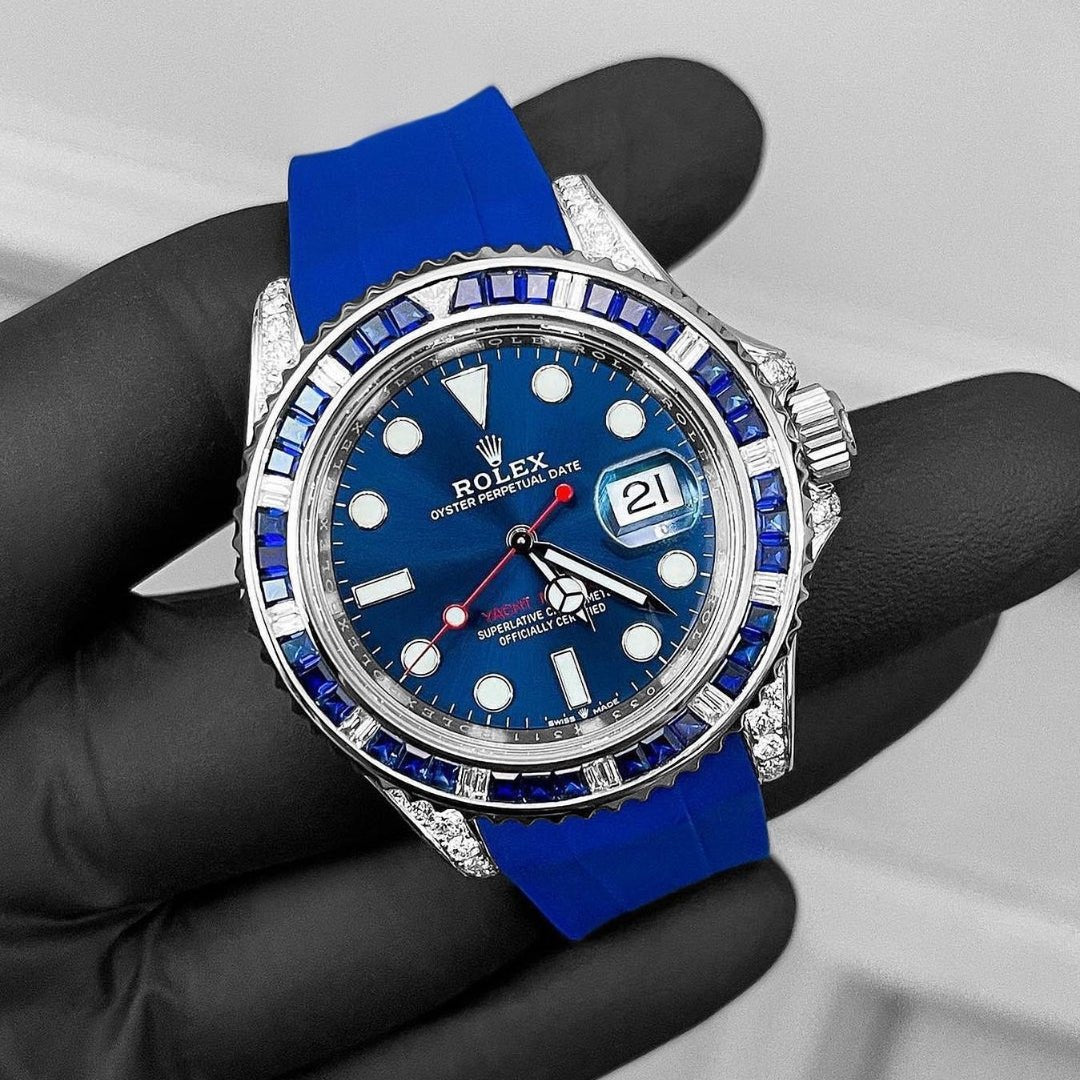 Deployant Rubber Strap - For Rolex Yacht - Master 40mm/42mm - Blue - Helvetus