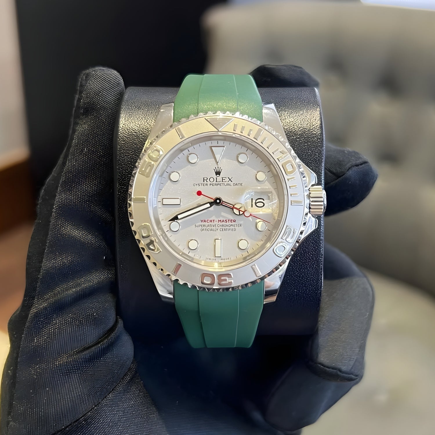 Deployant Rubber Strap - For Rolex Yacht - Master 40mm/42mm - Green - Helvetus