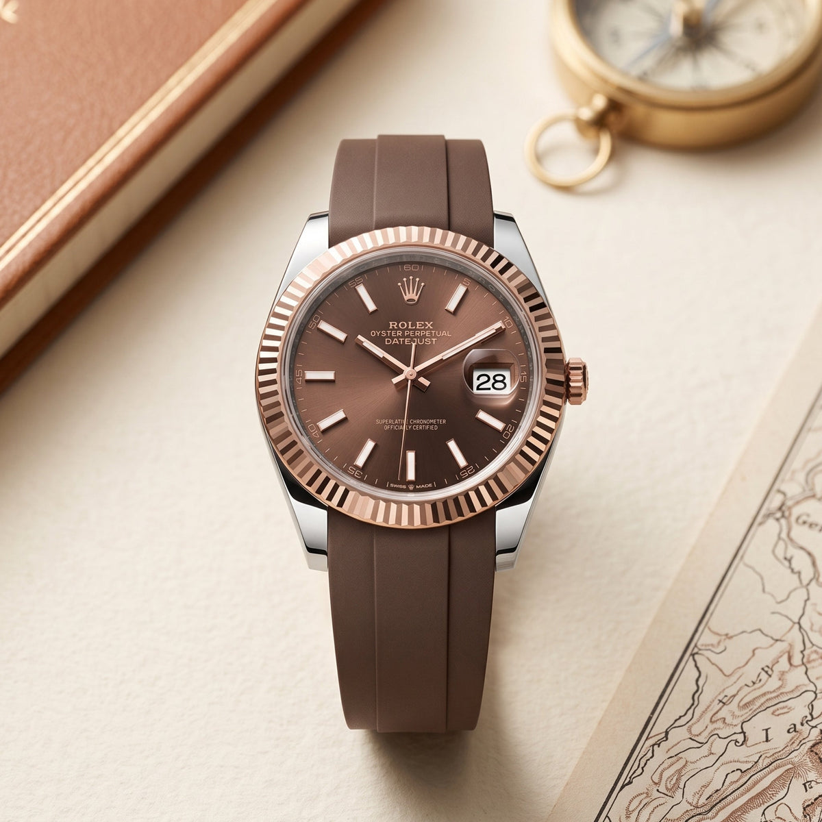 Deployant Strap - For Rolex Datejust 41mm - Brown - Helvetus