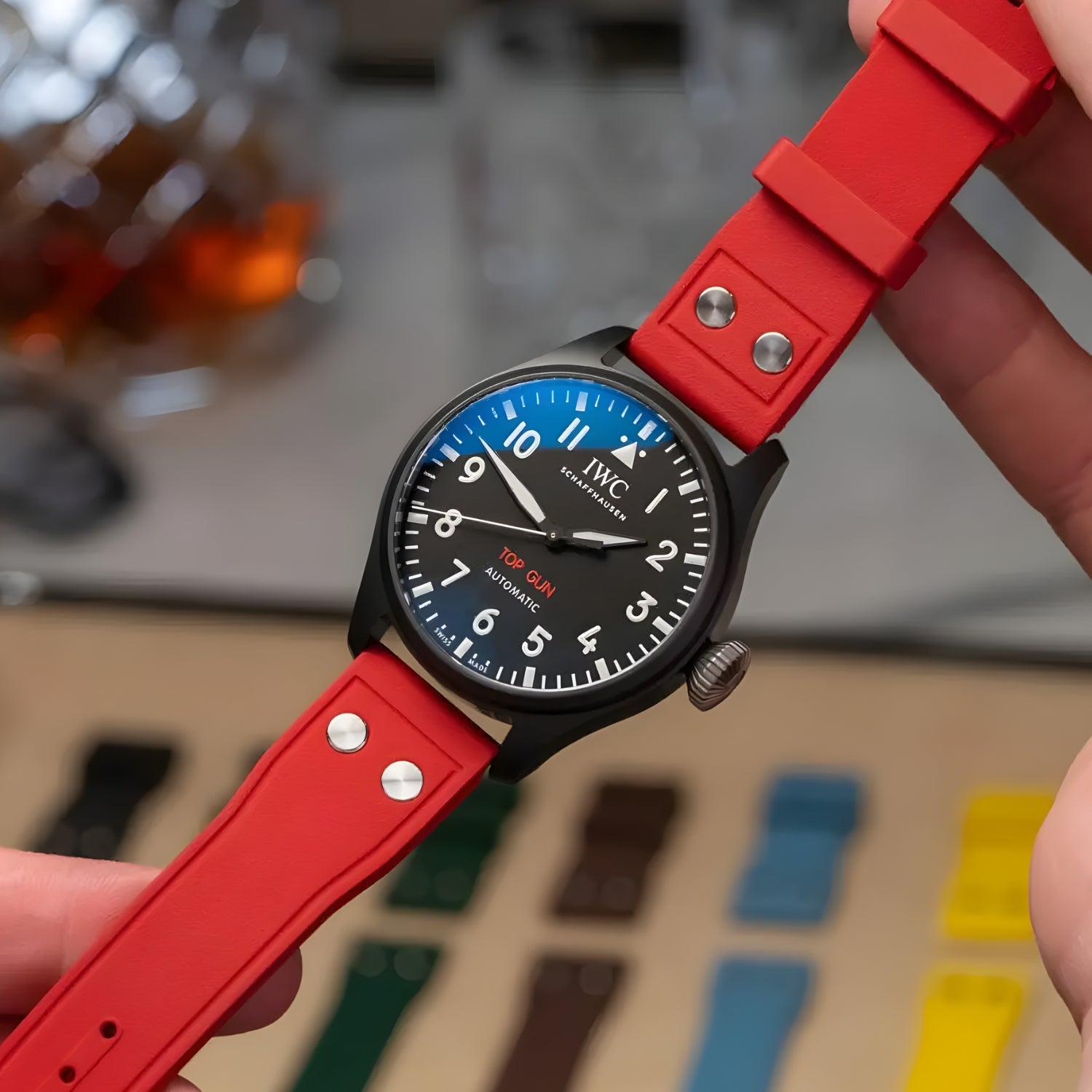 FKM Rubber Strap - For IWC Portugieser/Aquatimer/All Pilot Models/Portugieser/Portofino - Red - With Rivets - Helvetus