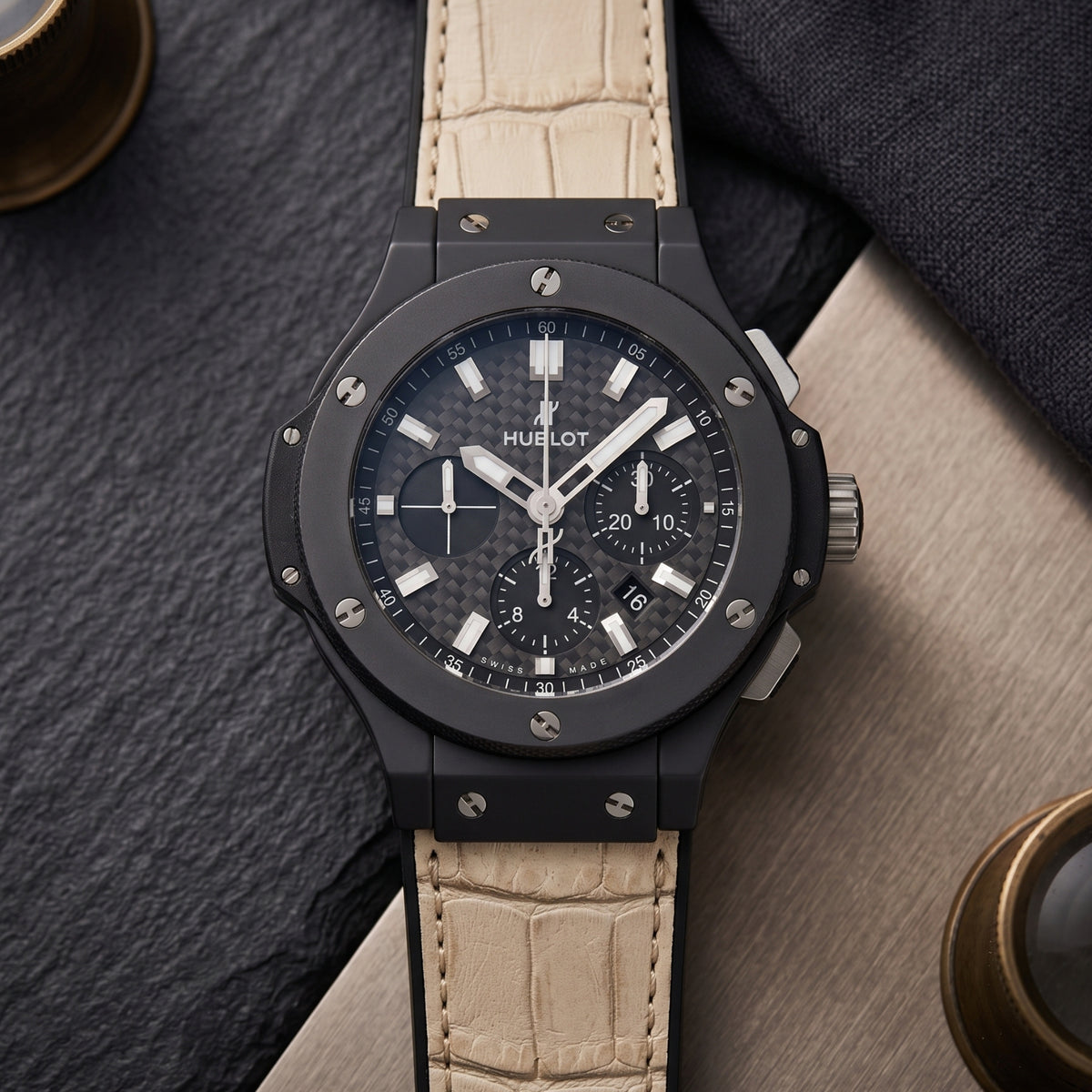 Bracelet en cuir pour Hublot Big Bang 44 mm - Beige