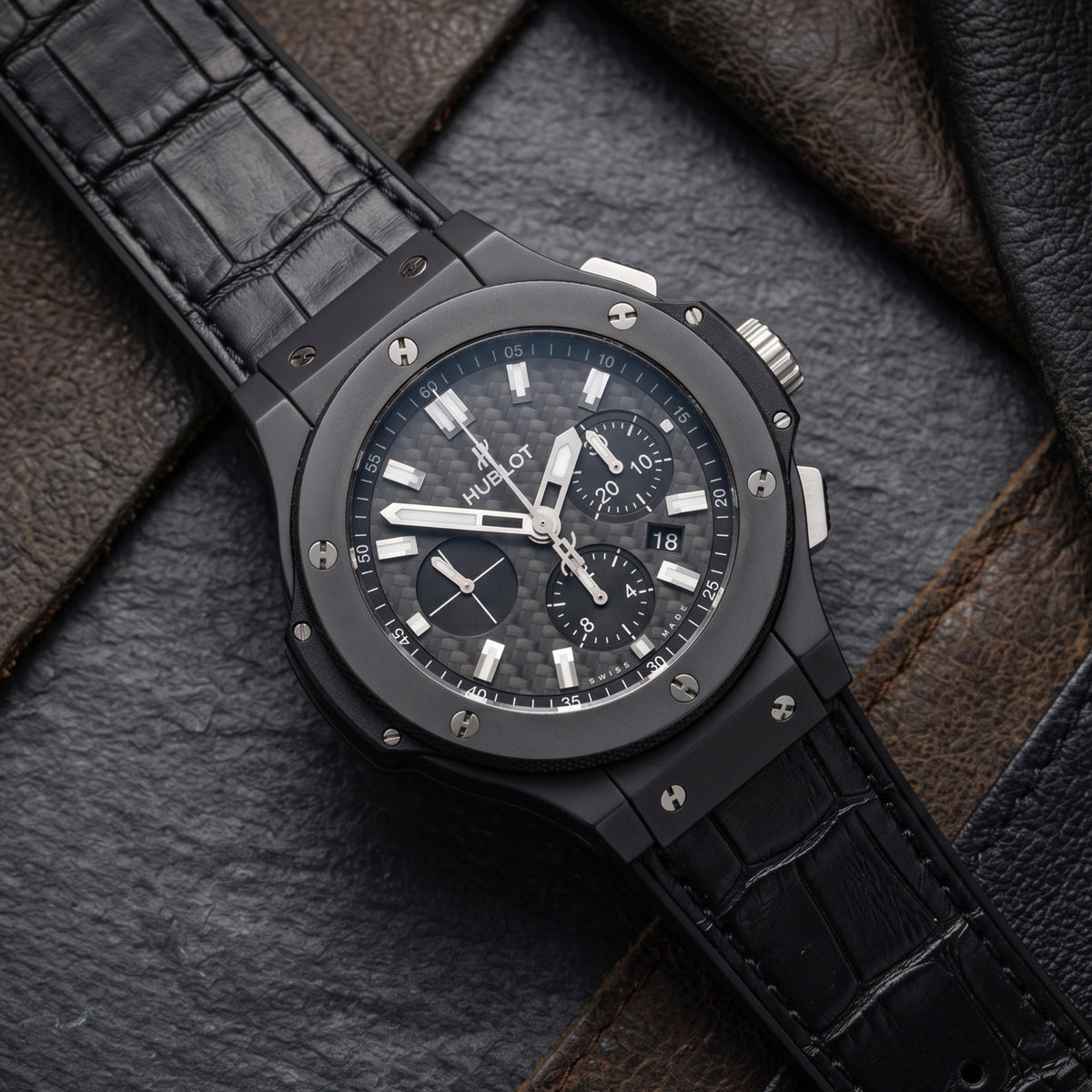 Bracelet en cuir noir pour Hublot Big Bang 44 mm