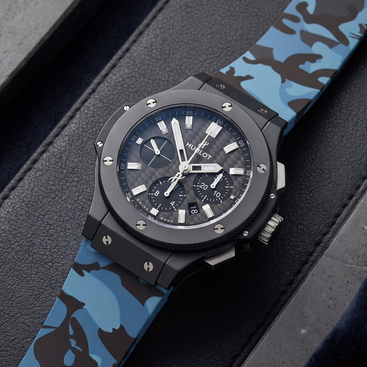Bracelet en caoutchouc pour Hublot Big Bang 44 mm - Bleu camouflage