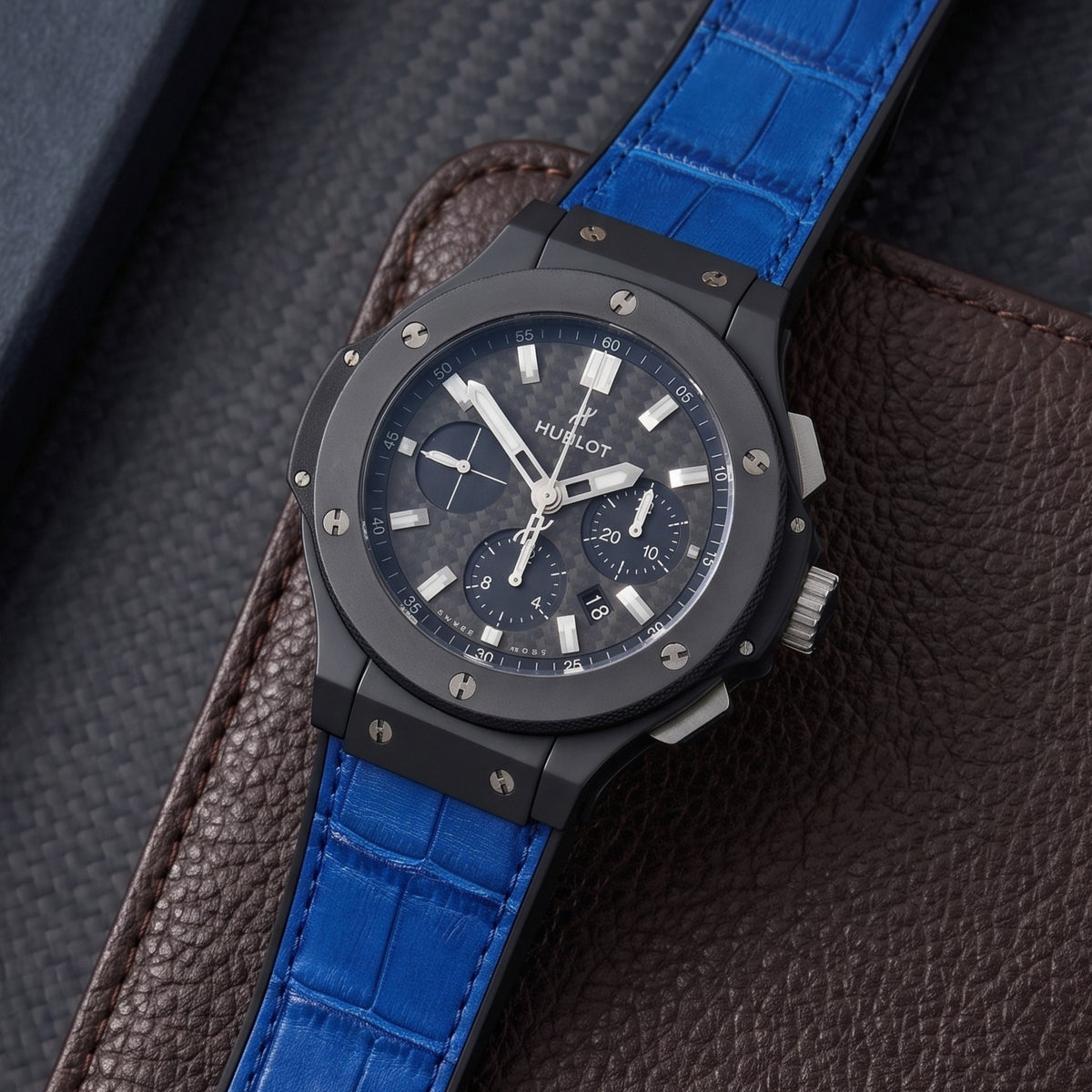 Bracelet en cuir pour Hublot Big Bang 44 mm - Bleu