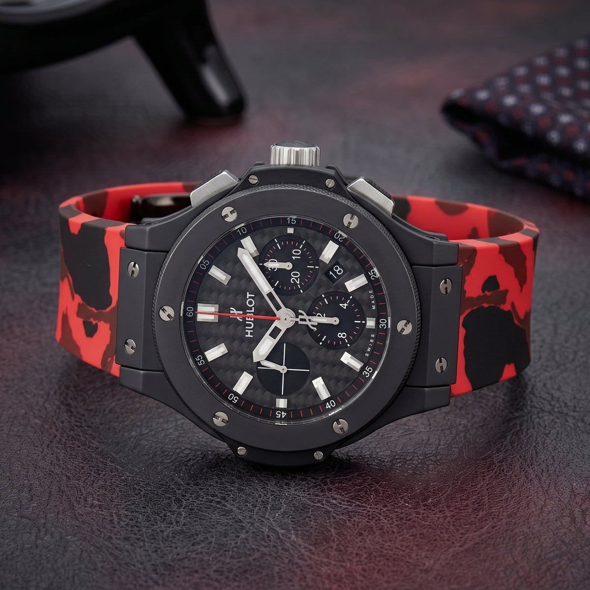 Bracelet en caoutchouc pour Hublot Big Bang 44 mm - Camouflage rouge