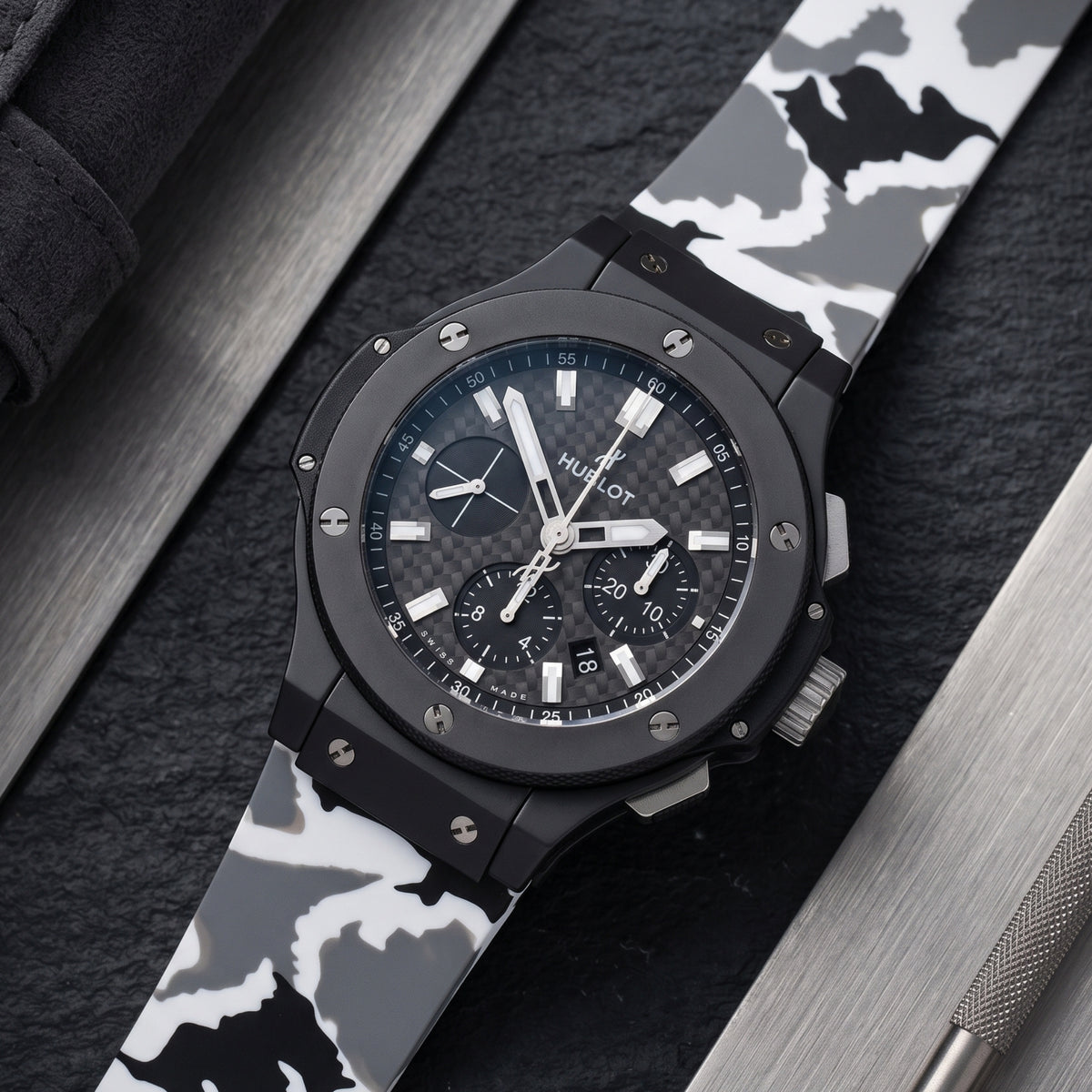 Bracelet en caoutchouc pour Hublot Big Bang 44 mm - Camouflage blanc
