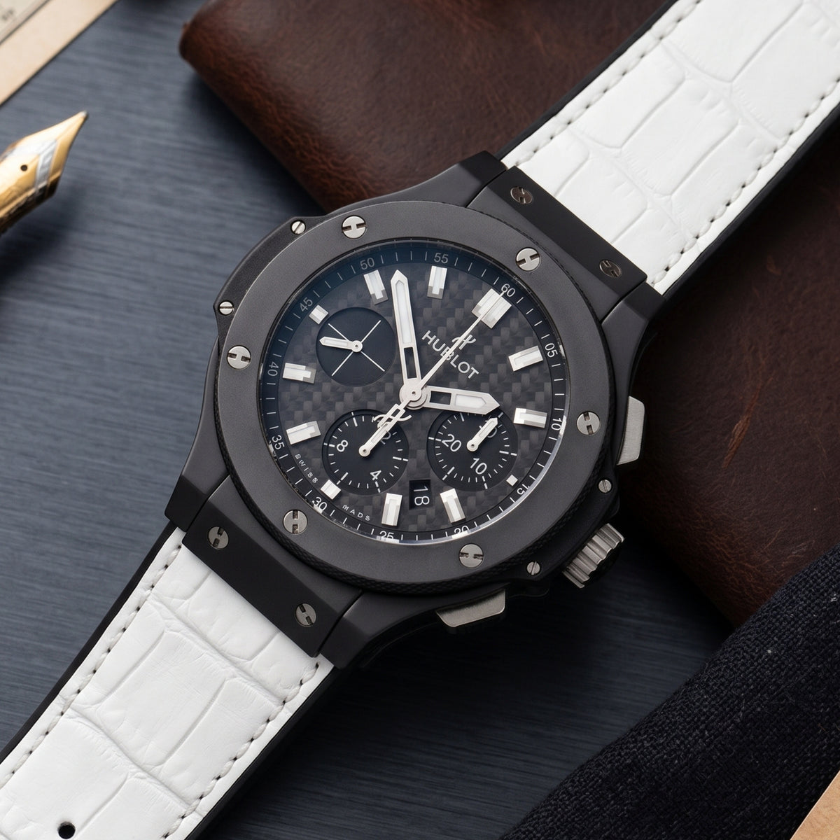 Bracelet en cuir pour Hublot Big Bang 44 mm - Blanc