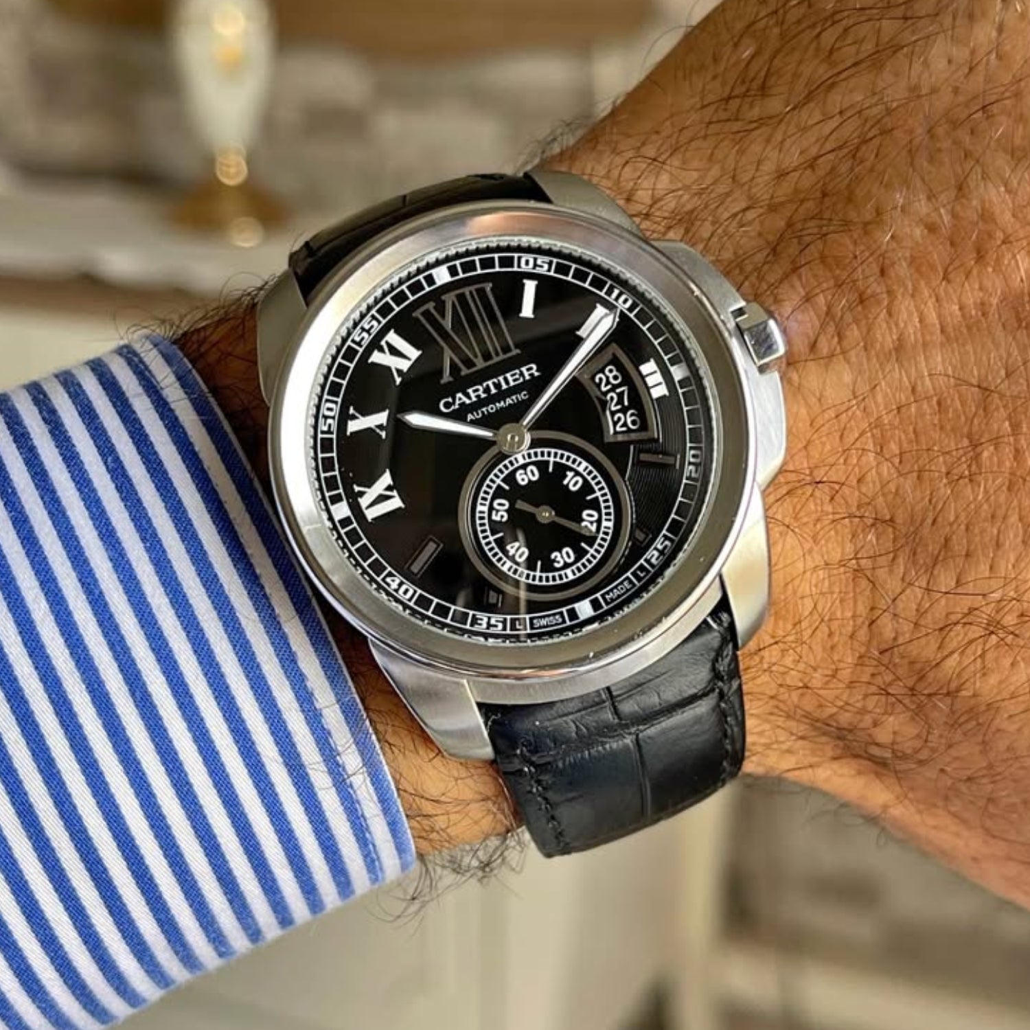 Leather Strap - For Cartier Calibre - Black - Helvetus