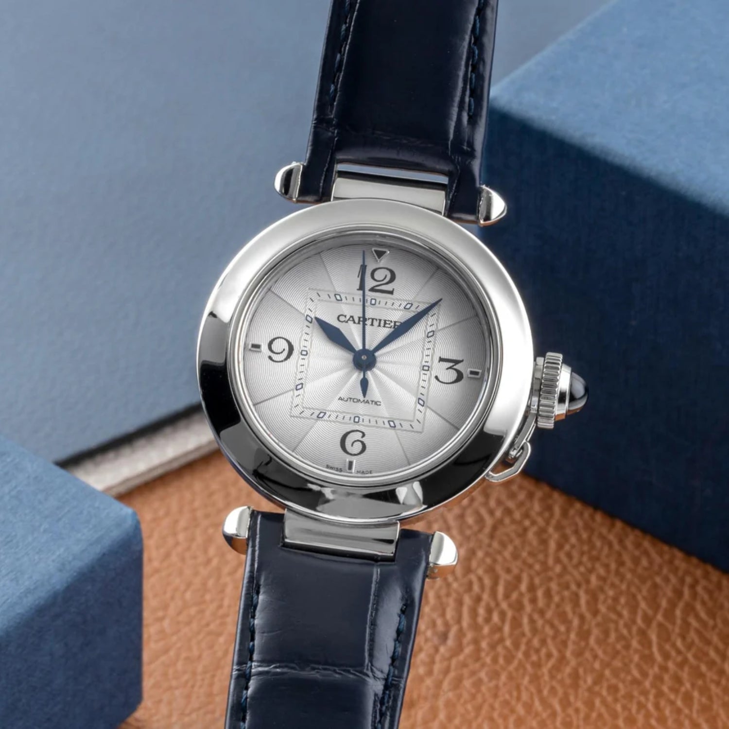 Leather Strap - For Cartier Pasha - Blue - Helvetus