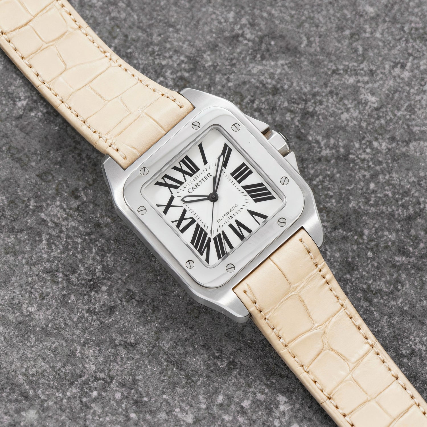 Leather Strap - For Cartier Santos 100 - Beige - Helvetus