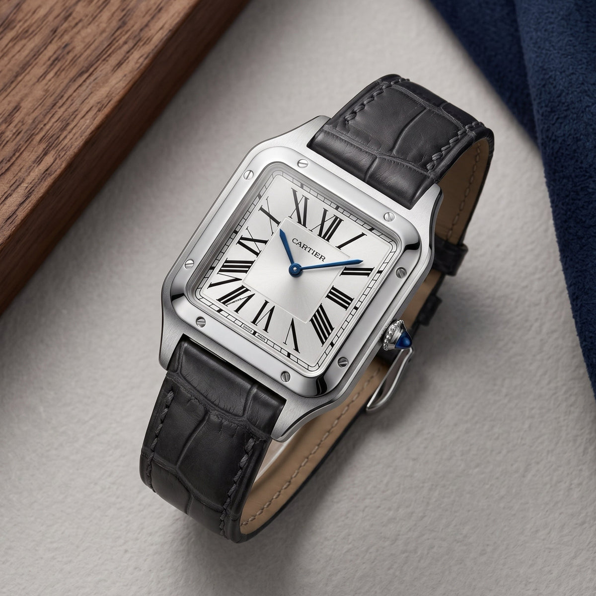 Leather Strap - For Cartier Santos Dumont - Black - Helvetus