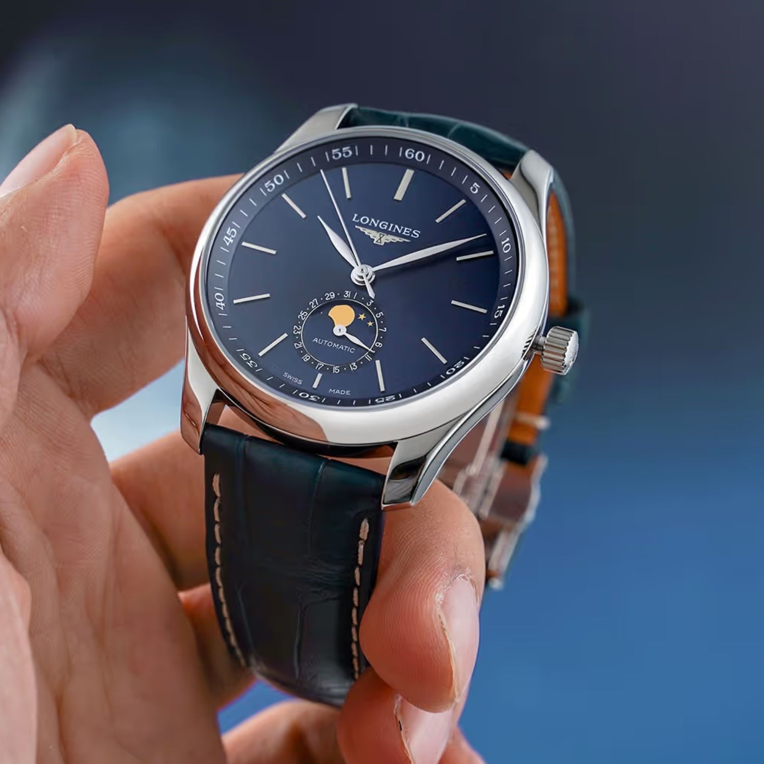 Leather Strap - For Longines Master Collection - Blue - Helvetus