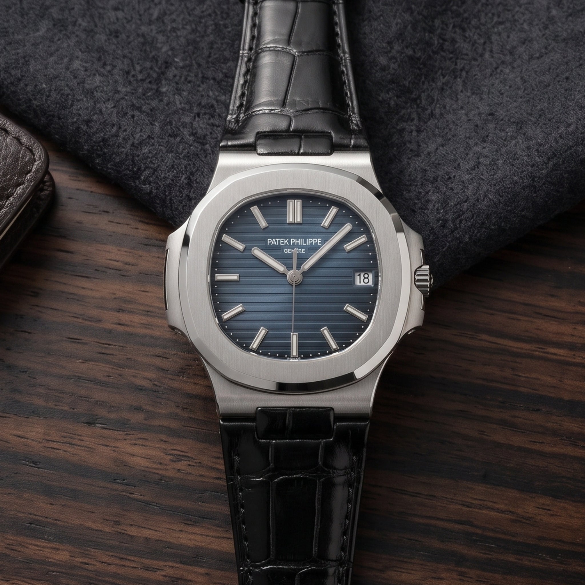 Leather Strap - For Patek Philippe Nautilus - Black - Helvetus