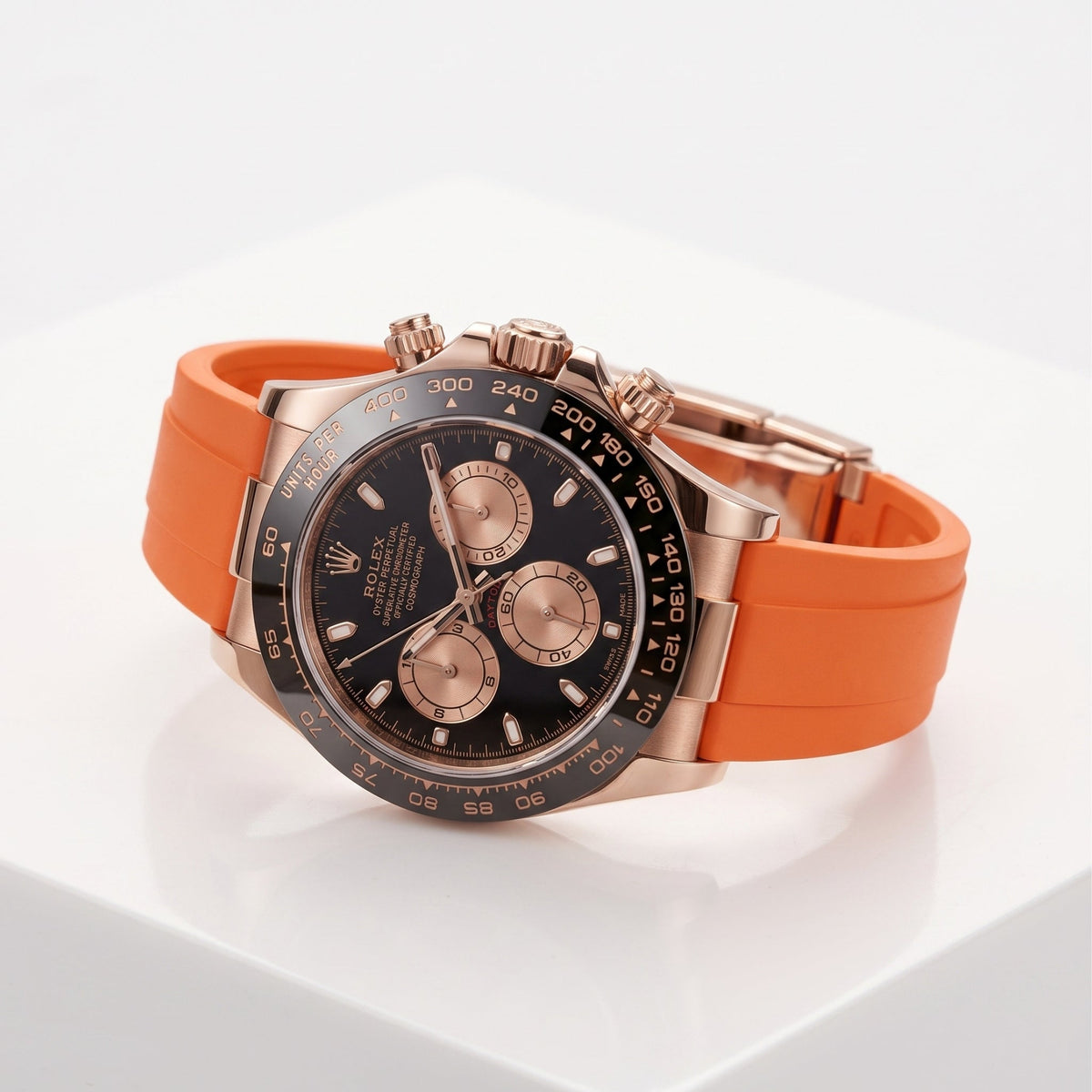 Orange FKM Rubber Strap for Rolex Oysterflex – Daytona, Yacht-Master & Sky-Dweller - Helvetus