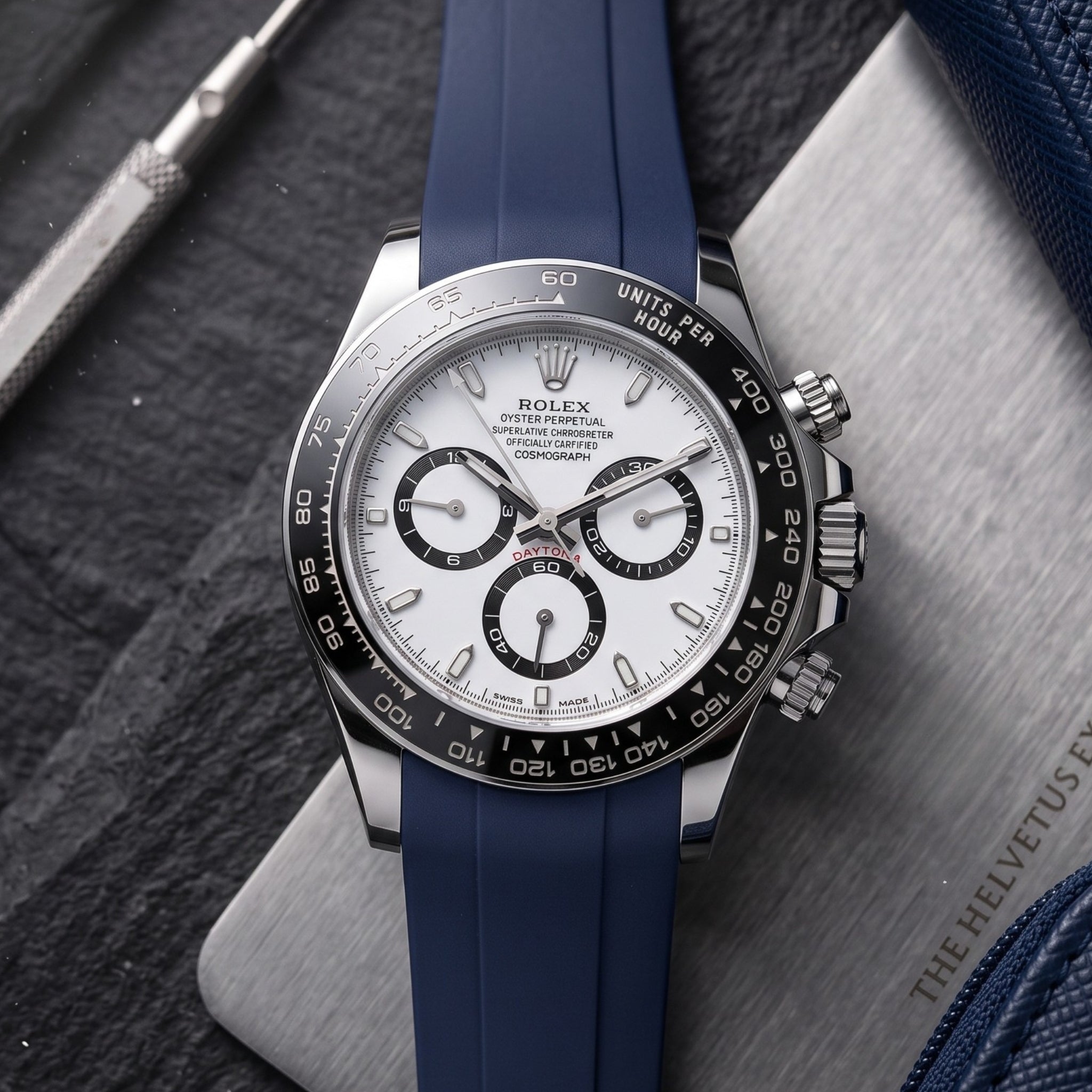 Bracelet déployant en caoutchouc – Pour Rolex Daytona – Bleu marine